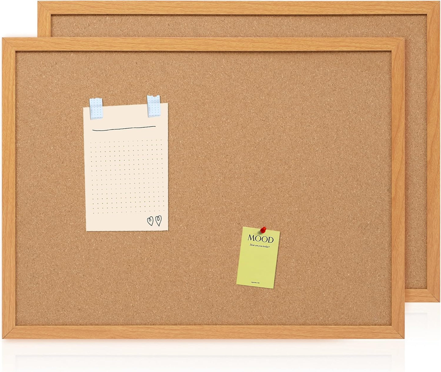 Board2by 2 Pack Cork Board Bulletin Board 18" x 24", Wood Framed Corkboards for Wall Decor, Hanging Office Message Board, Wall Mounted Notice Pin Board with 30 Push Pins for School, Home & Office
