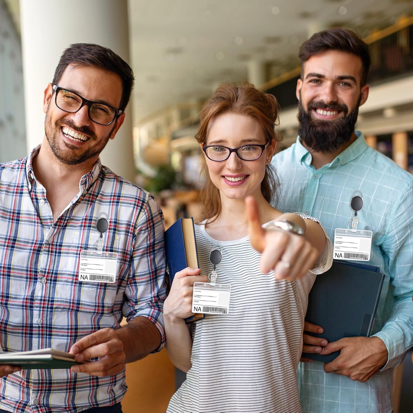 Laumoi Retractable ID Badge Holder Badge Reel with Belt Clip and Key Ring, Name ID Badge Clips Keychain for Office Worker Doctor Nurse Employee (Black,90)
