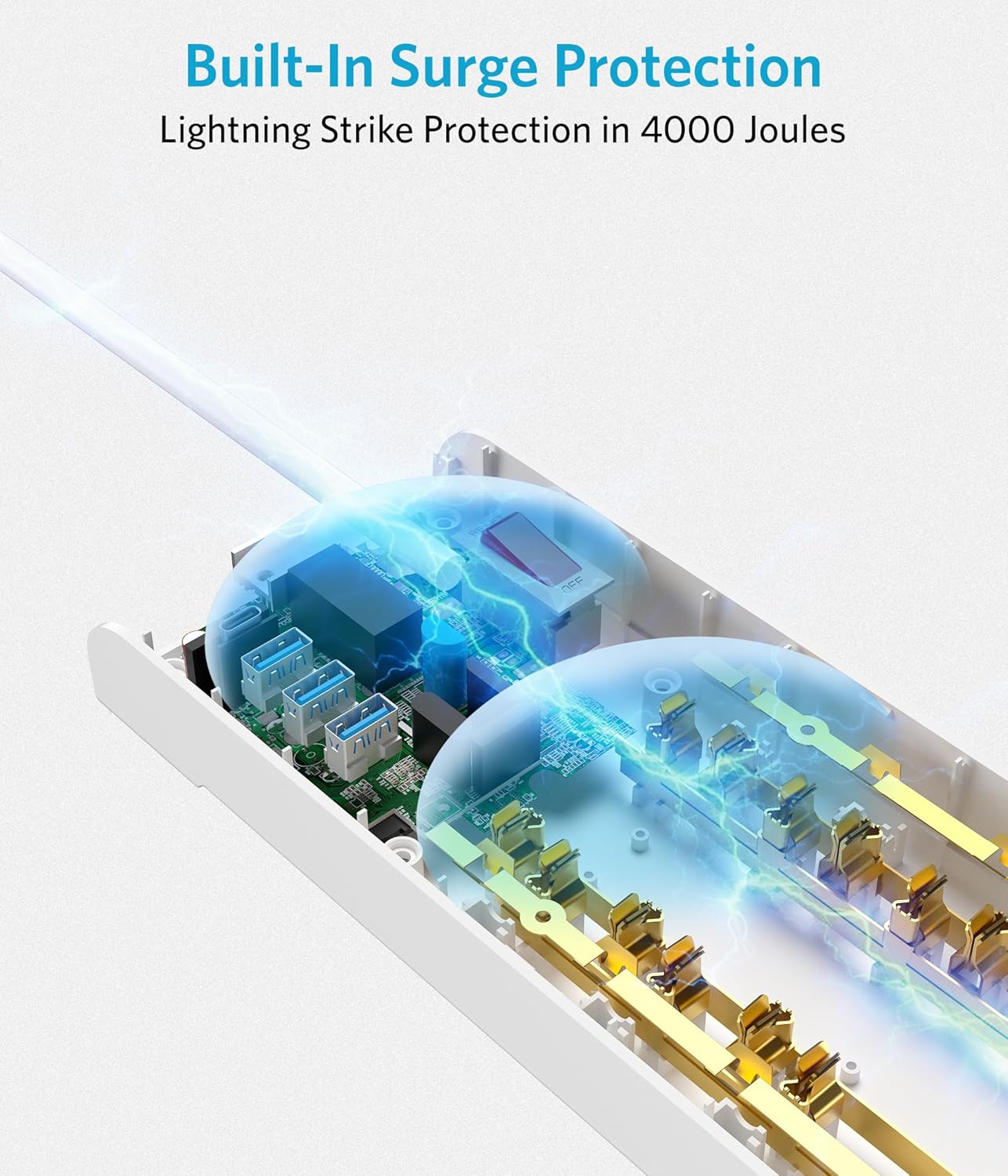 BESTEK 4,000 Joules Surge Protector with USB, Power Strips with 8 AC Outlet, 3 USB-A 2.4A 1USB-C 3A, MAX Output 1625W 13A, Long 5 Feet Heavy Duty Extension Cords 7 White
