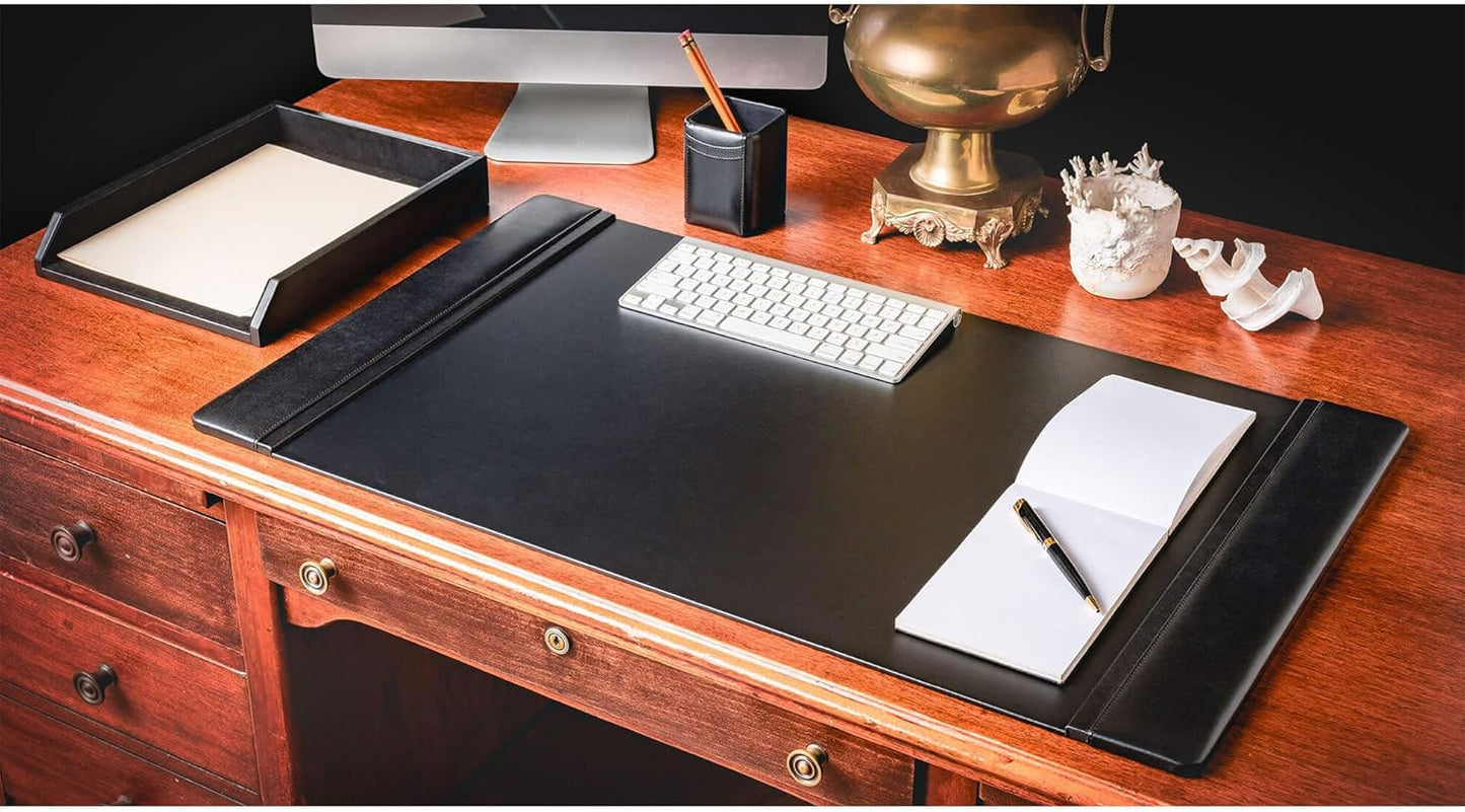 Dacasso Black Bonded Leather Luxury 3 Piece Desk Set - Blotter Pad & Desk Mat Organization Essentials - Executive Decor and Surface Protector