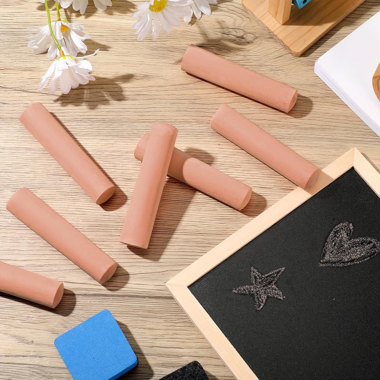 Fulmoon 40 Pcs Jumbo Sidewalk Chalk for Kids Outdoor Art Non Toxic Large Washable Street Chalk for Adults Drawing Painting Classroom(Light Tan,Round Style)