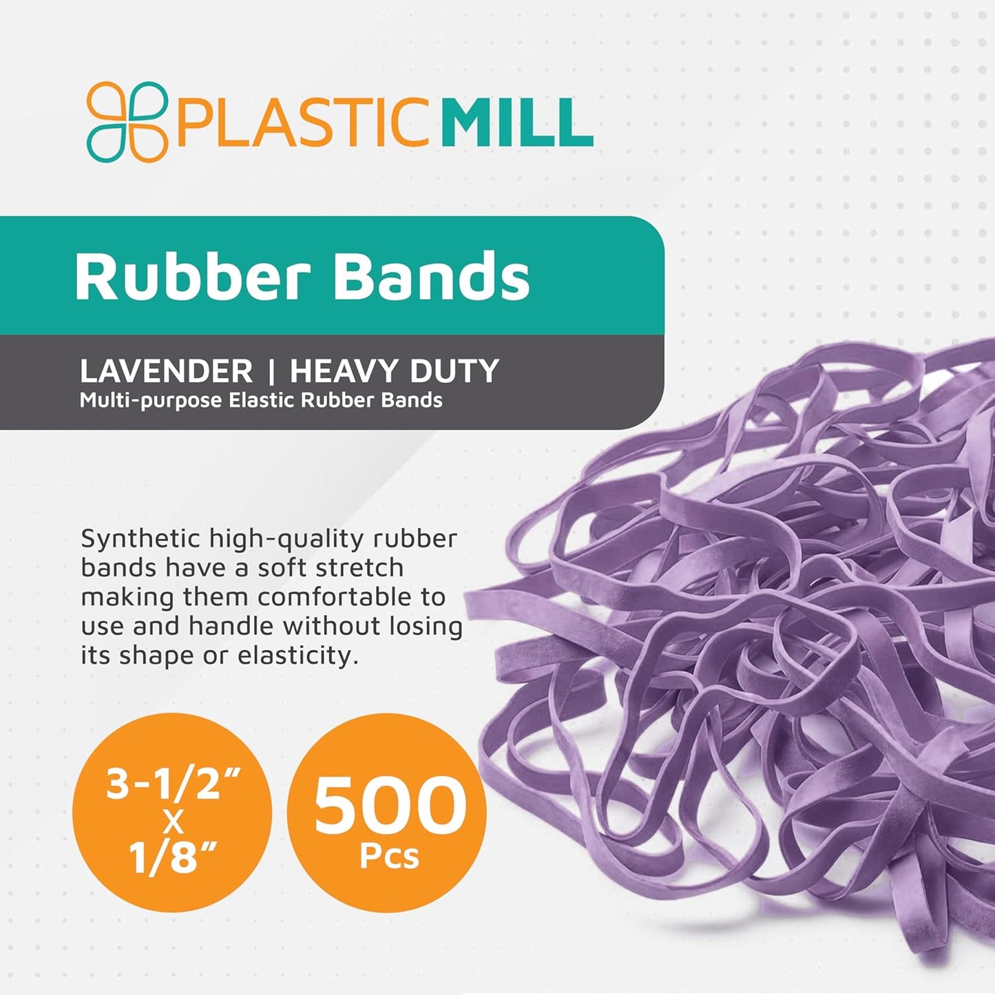 PlasticMill Lavender Rubber Bands Size 33 (3 1/2" x 1/8") - #33 Colored Rubber Bands Office Supplies - Strong, Elastic Bands for Crafts, Balloon Garland, Cash, File Folders (500-Pack)