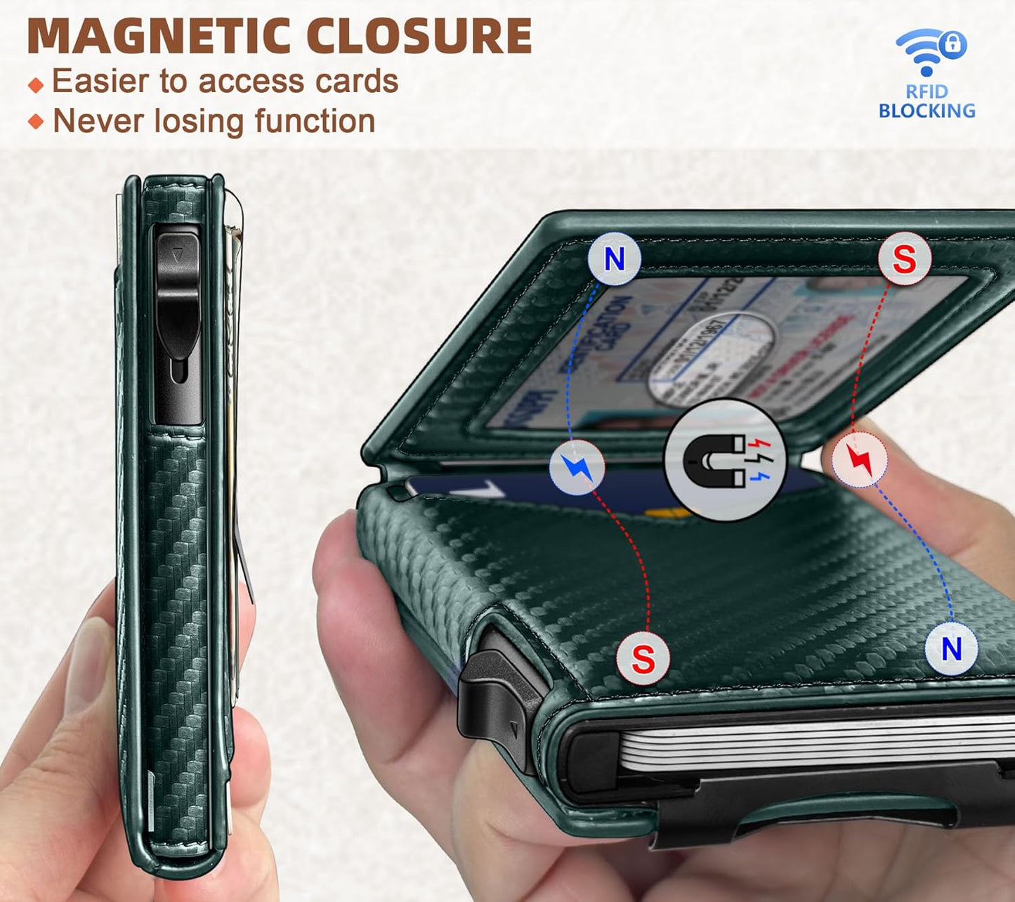 BULLIANT Men Wallet,Money Clip Wallet Slim For Gift Men 9Cards-Metal Credit Card Case in Magnetic Leather Flip