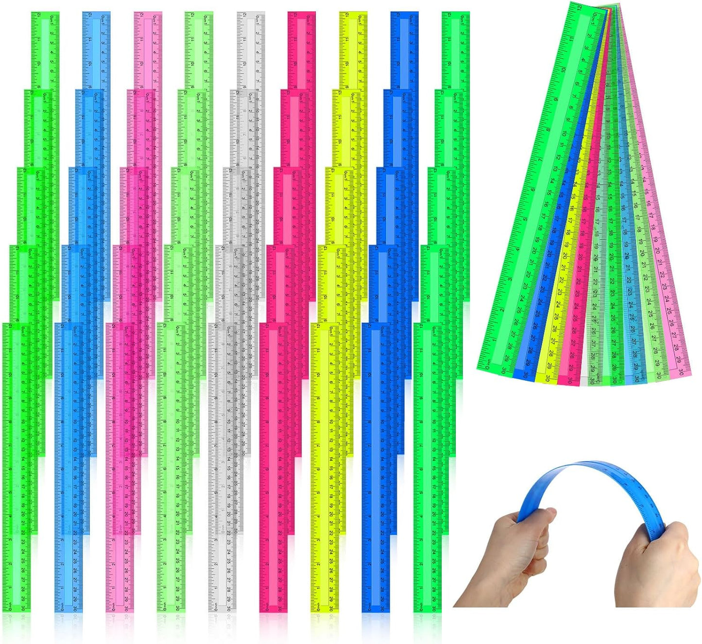 Panelee 306 Pcs 12 Inch Plastic Ruler Color Transparent Ruler Assorted Color Metric Clear Ruler with Inches and Centimeters for Kids School Home Classroom Office Back to School Gifts Supplies