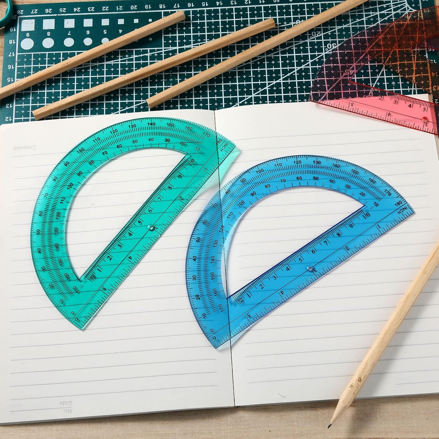 Zonon 12 Pieces Protractors Bulk Plastic 180 Degrees 6 Inch Translucent Protractors for Geometry, Angle Measurement, Students School Supplies