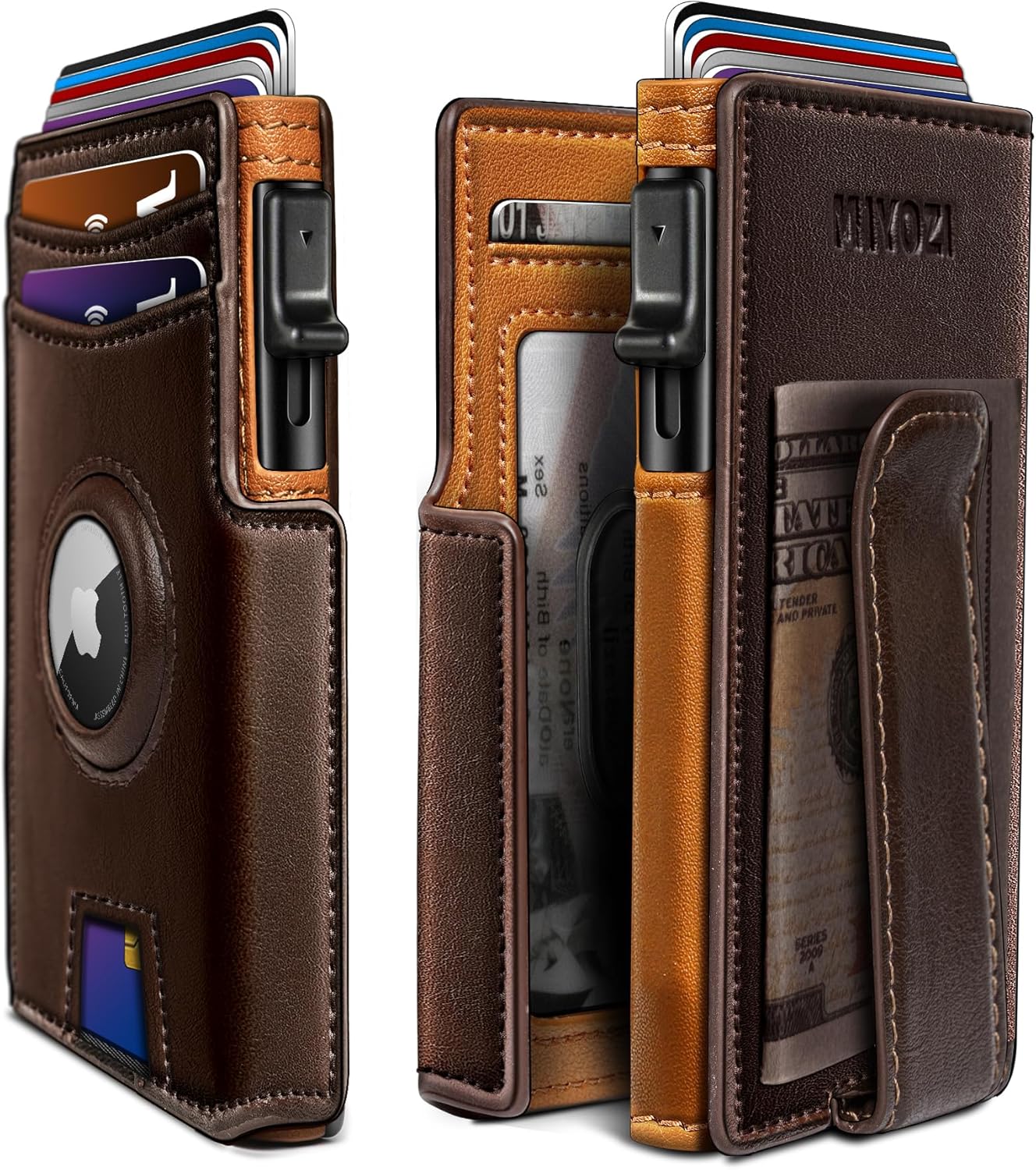 Airtag Wallet for Men,with Money Clip 10 Cards Metal Case Smart Slim Pop Up Credit Card Holder Flip with Magnetic Closure RFID Blocking wallet with Gift Box