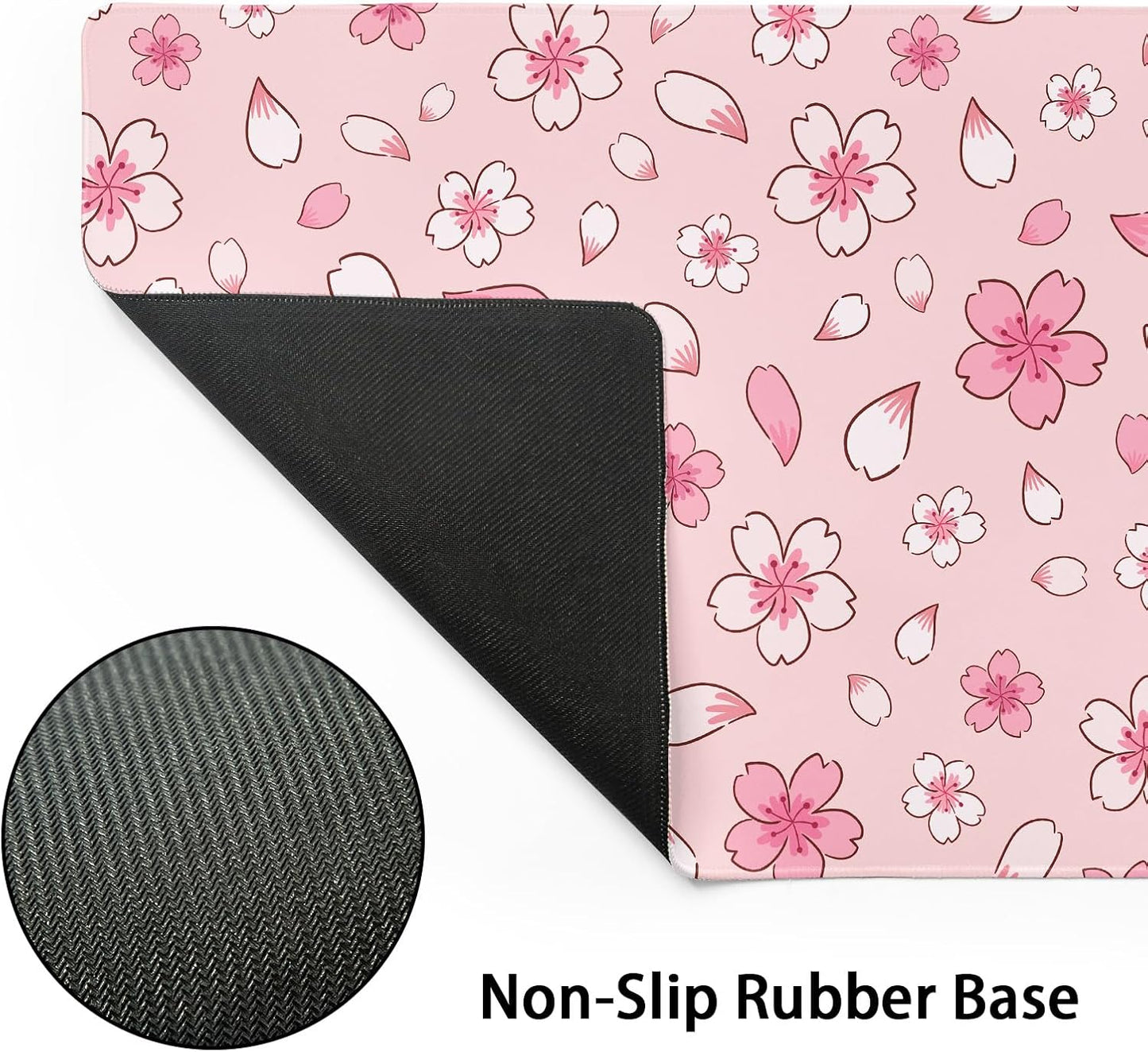 Pink Cherry Blossom Gaming Mouse Pad XXL Cute Anime Aesthetics Floral Extended Kawaii Flowers Large Mousepad Non-Slip Rubber Base Stitched Edge Keyboard Desk Pad Playmat for Computer,35.4×15.7 in