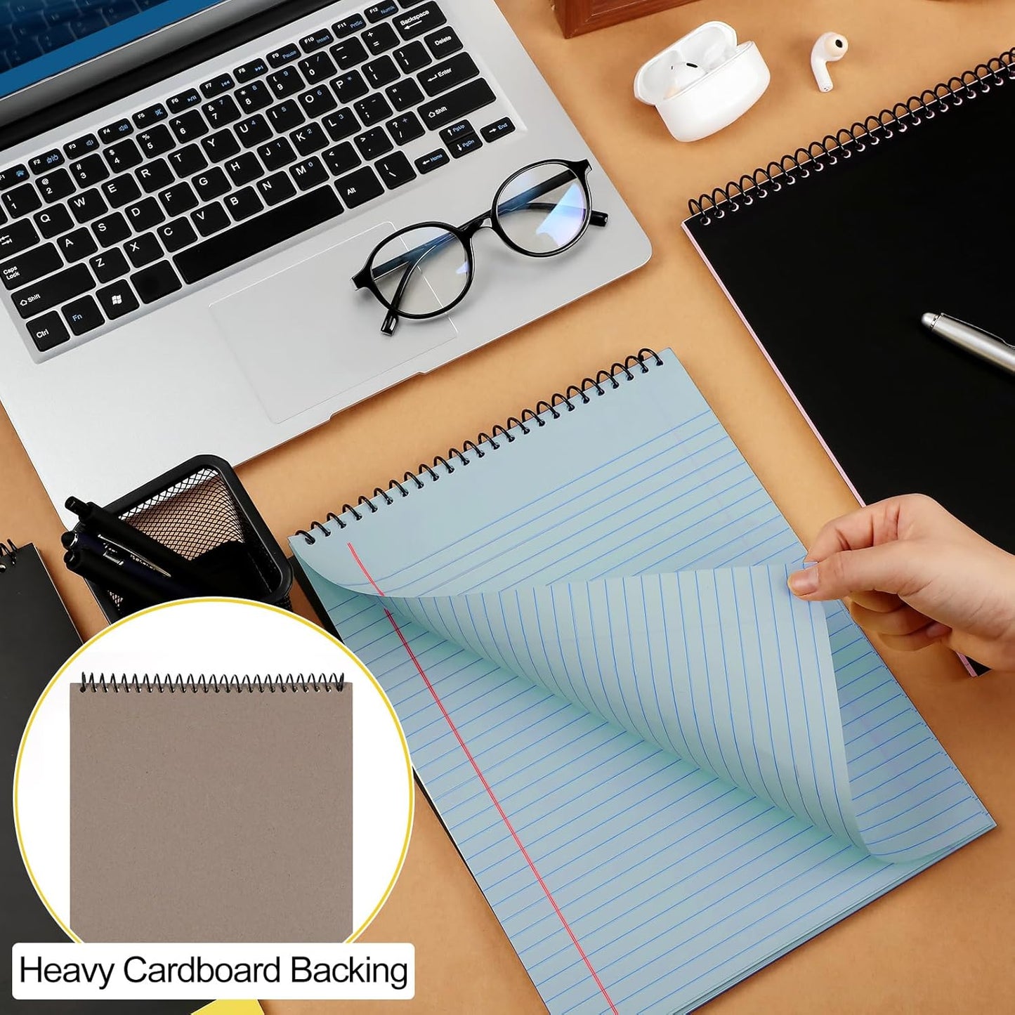 6 Pcs Legal Pad Top Spiral Bound Notebook 70 Sheets Wirebound Notepad Double Sided Ruled Memo Steno Pad with Stiff Back Cover for Business(8.5 x 11 Inches,No Holes,3 Colors)