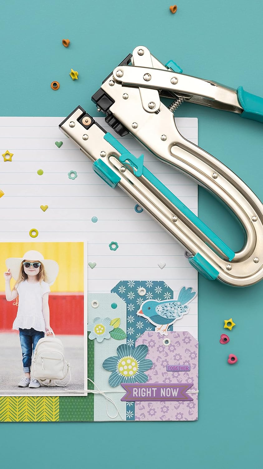 We R Memory Keepers Crop-A-Dile 2 - Big Bite Blue, Heavy Duty Single Hole Punch and Eyelet Grommet Setter with Ergonomical Grip, 1/8 or 3/16 inch Hole Puncher