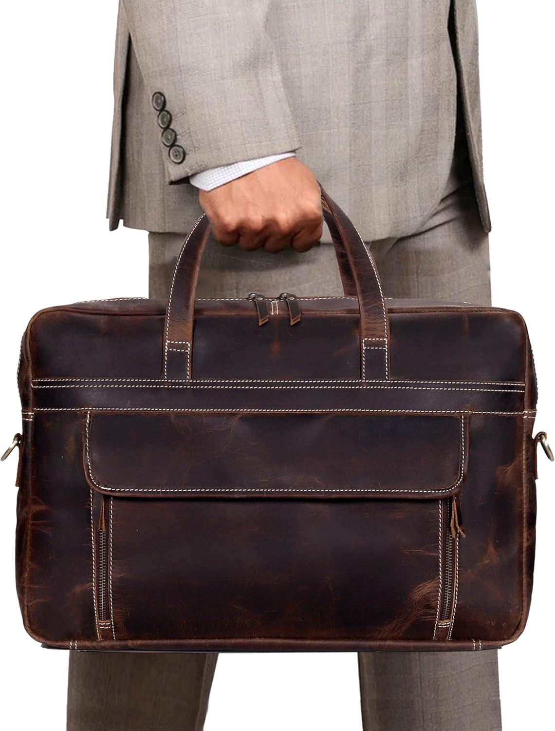 Full Grain italian Leather Briefcase for Men Top Choice Gifts Handcrafted Laptop Bag with Multiple Compartments