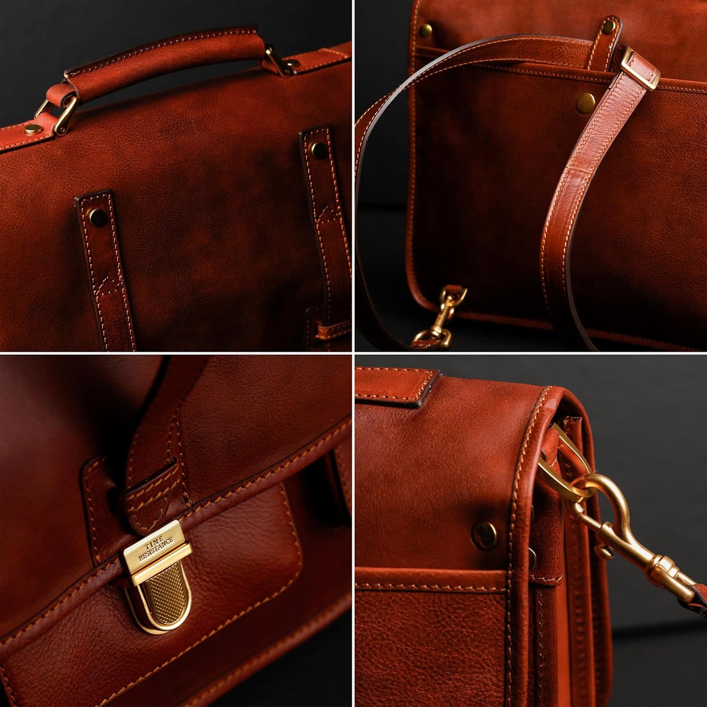 Time Resistance Leather Briefcase – Italian Handmade Leather Laptop Bag – Briefcase Convertible into Backpack