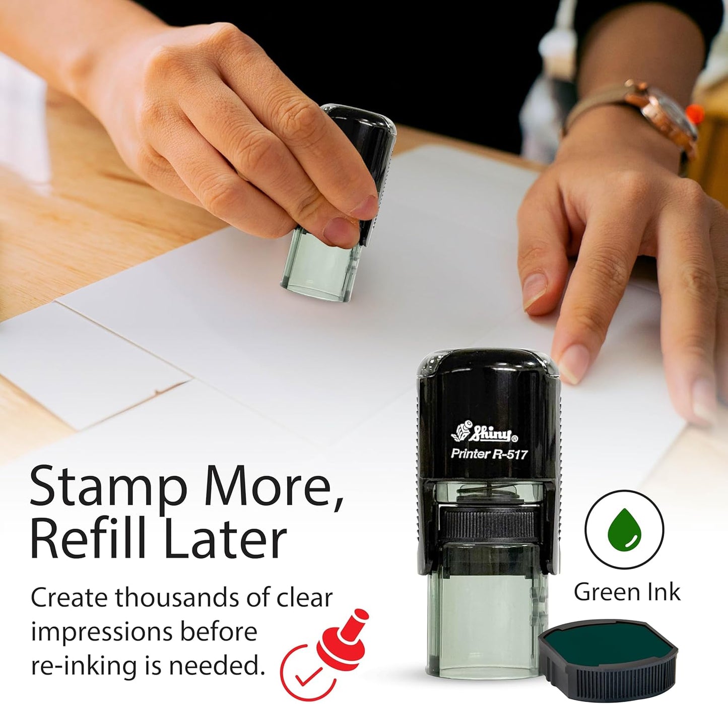 Shiny Superstar Teacher Stamp, Round Self Inking Stamp for Classroom, Green Ink