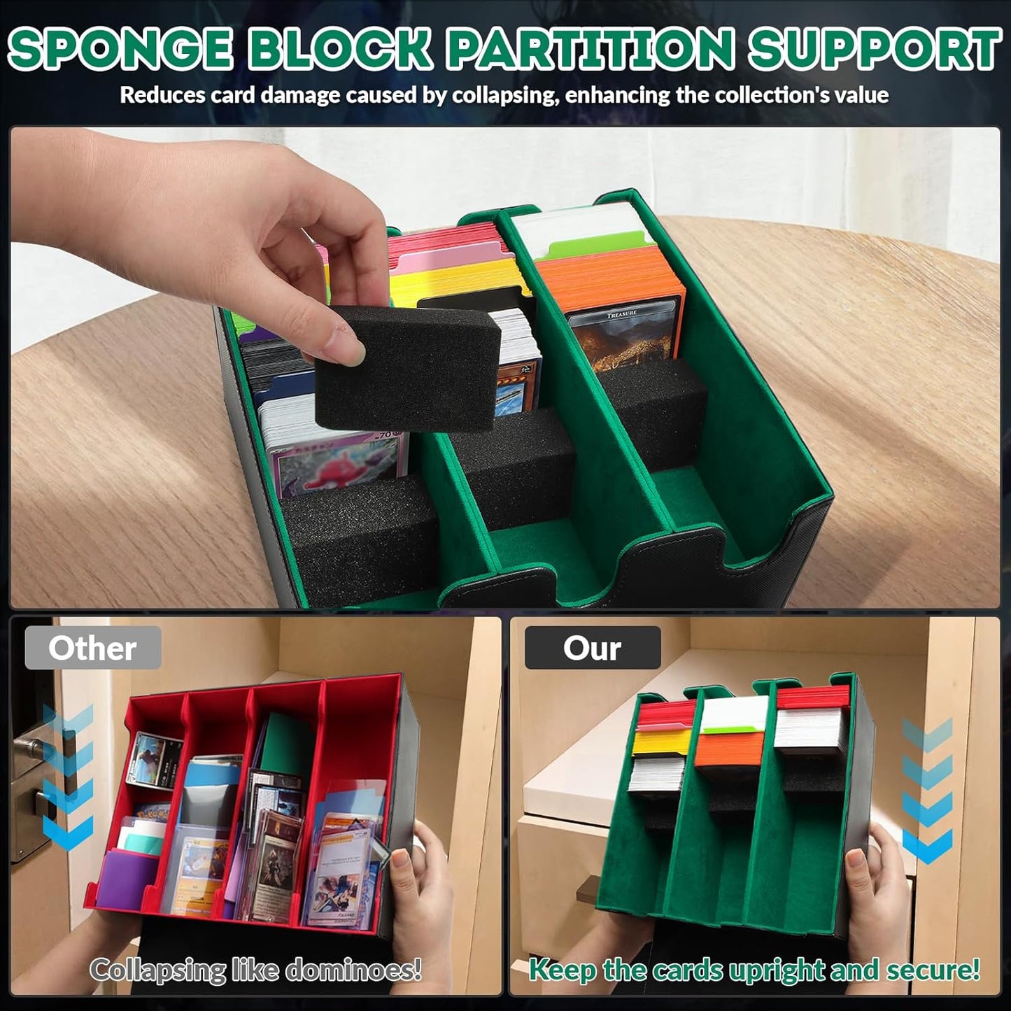 Card Storage Box for Trading Cards, 2100+ Card Deck Case with PU Leather and Magnetic Closure, TCG Storage Box, Suitable for MTG, YuGiOh, and Sports Cards, Includes 8 Card Dividers