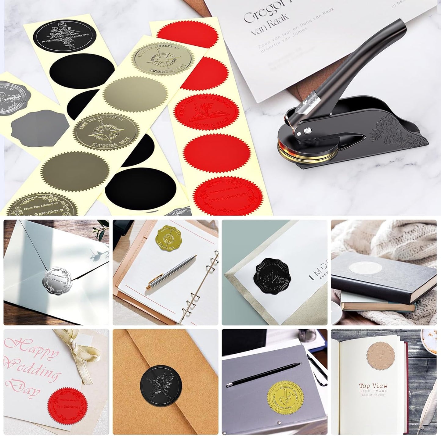 Book Embosser Personalized Custom Embosser Stamp Your Own Text or Logo Design for Books Business Cards Paper Documents Notebooks etc.