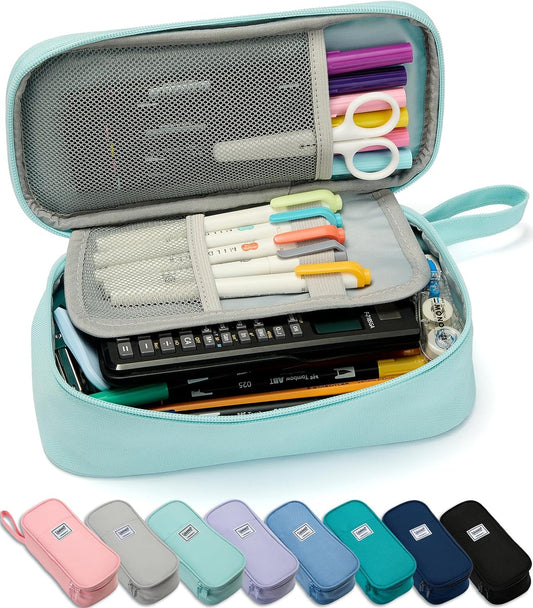 Pencil Case Pouch Box Bag School Supplies Girls Boys Kids, Cute Preppy Stuff Large Big Capacity Aesthetic Pen Organizer, Back to College Stationary, Powder Blue, Classic Stlye, 1800ml