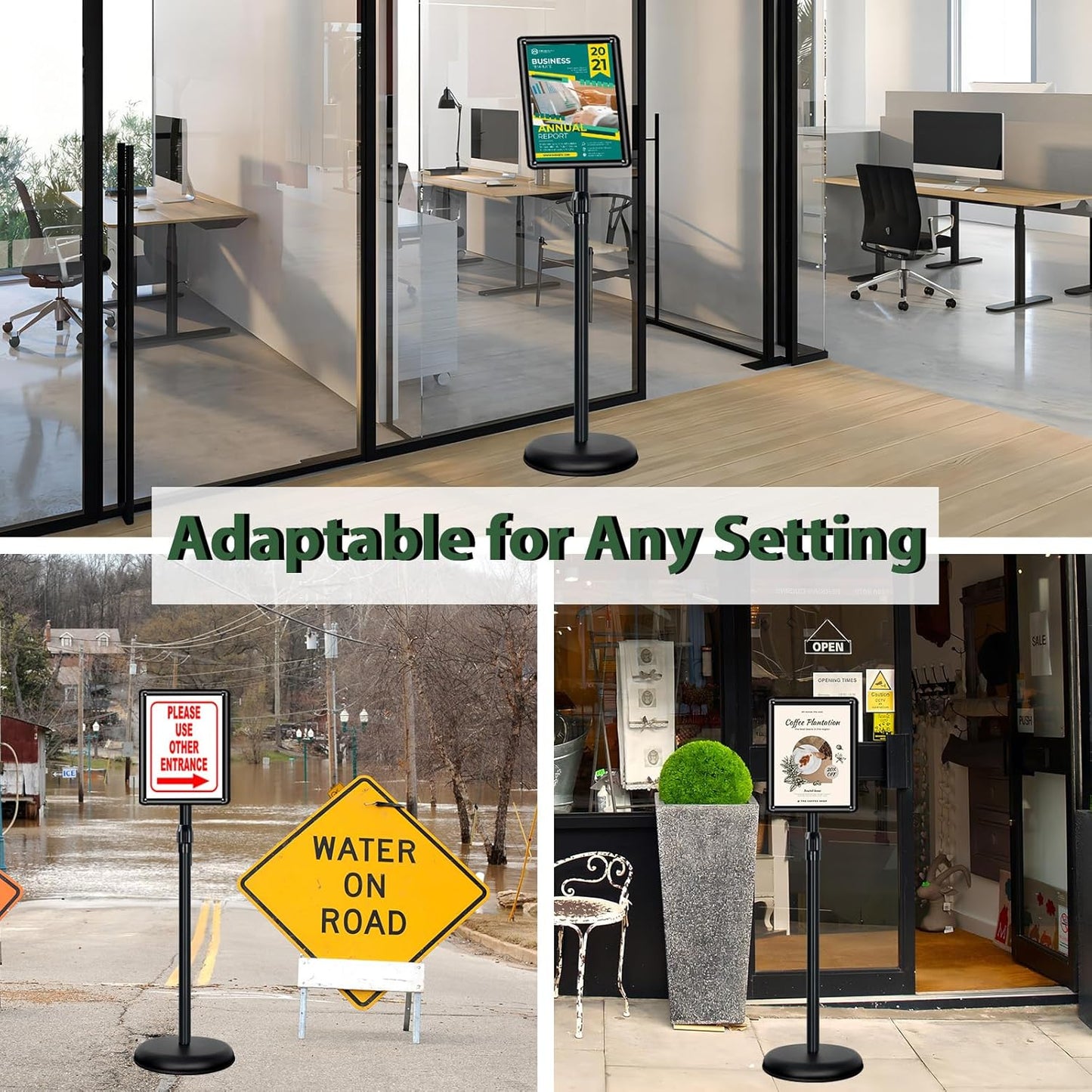 Poster Stand Holder Adjustable Pedestal Floor Standing Sign Holder Vertical and Horizontal View Sign Display, Aluminum Snap Open Frame with Safety Corner (2P-Black-8.5x11)