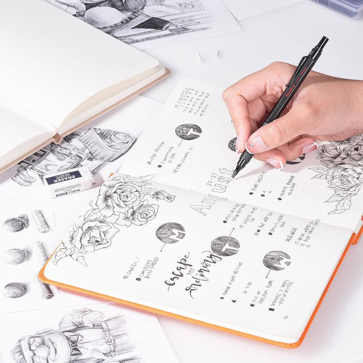 Nicpro 35PCS Black Metal Mechanical Pencils Set in Case, Art Drafting Pencil 0.5, 0.7, 0.9 mm & 3PCS 2mm Graphite Lead Holder for Drawing Sketching With 20 Tube Lead Refills(6B 4B 2B HB 2H 4H Colors)