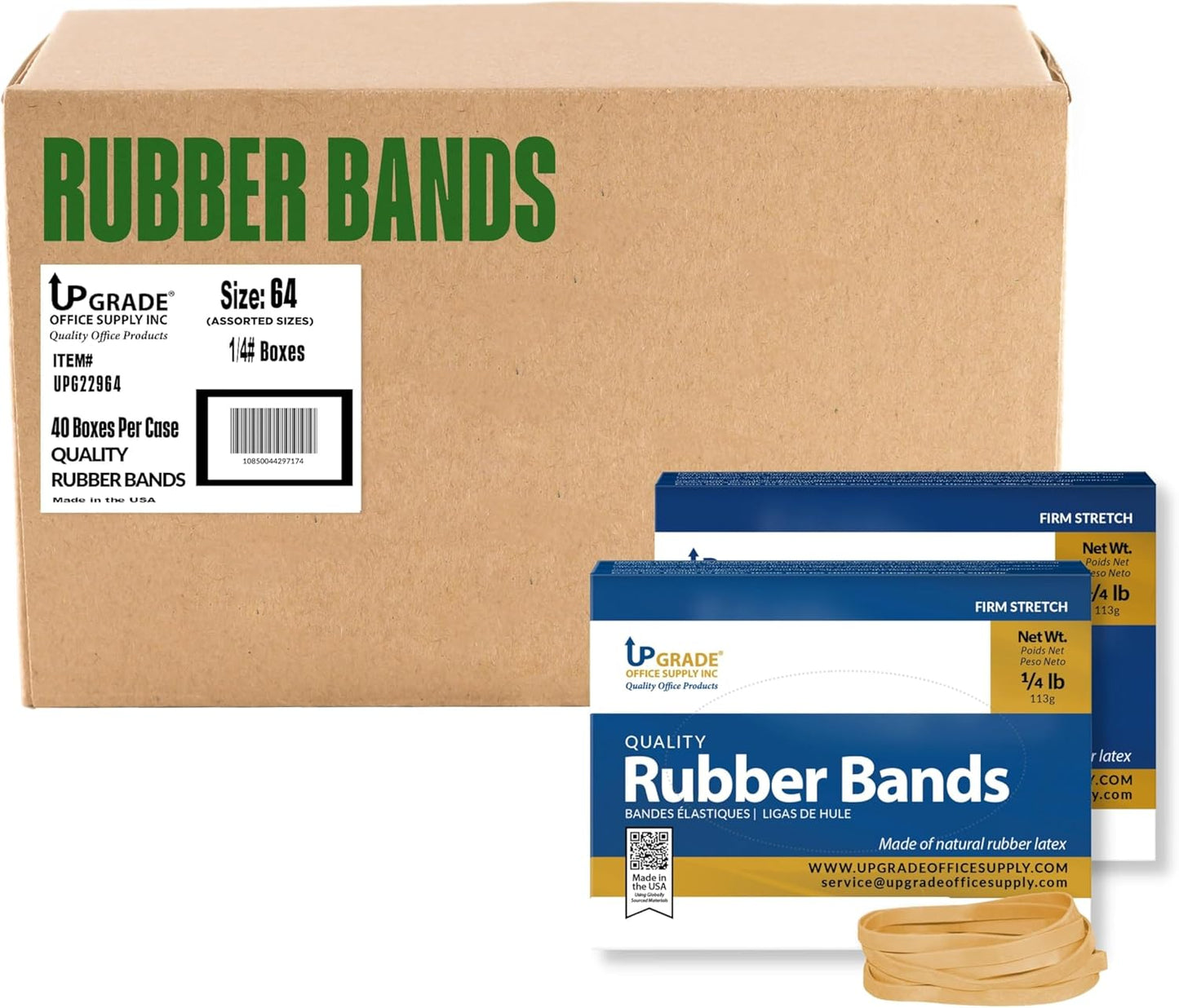 Upgrade Office Supply UPG22964CS Rubber Bands, Size 64 (3-1/2 x 1/4), 3200 Bands, 1/4 lb 40-Box Case, USA