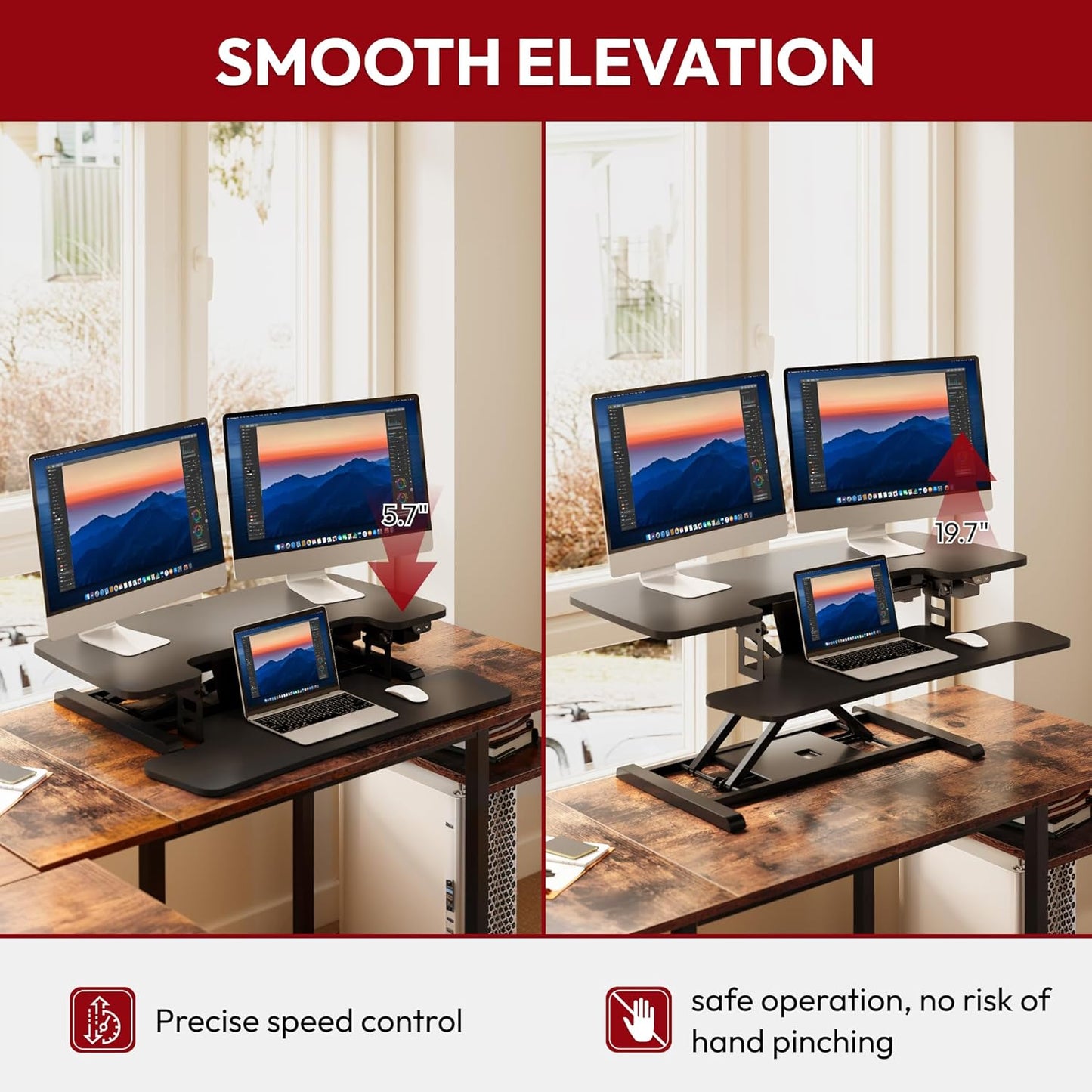 SANODESK 35" Electric Standing Desk Converter,Height Adjustable Riser for Office Home, Monitor and Laptop Workstation with Large Keyboard Tray,Black Color