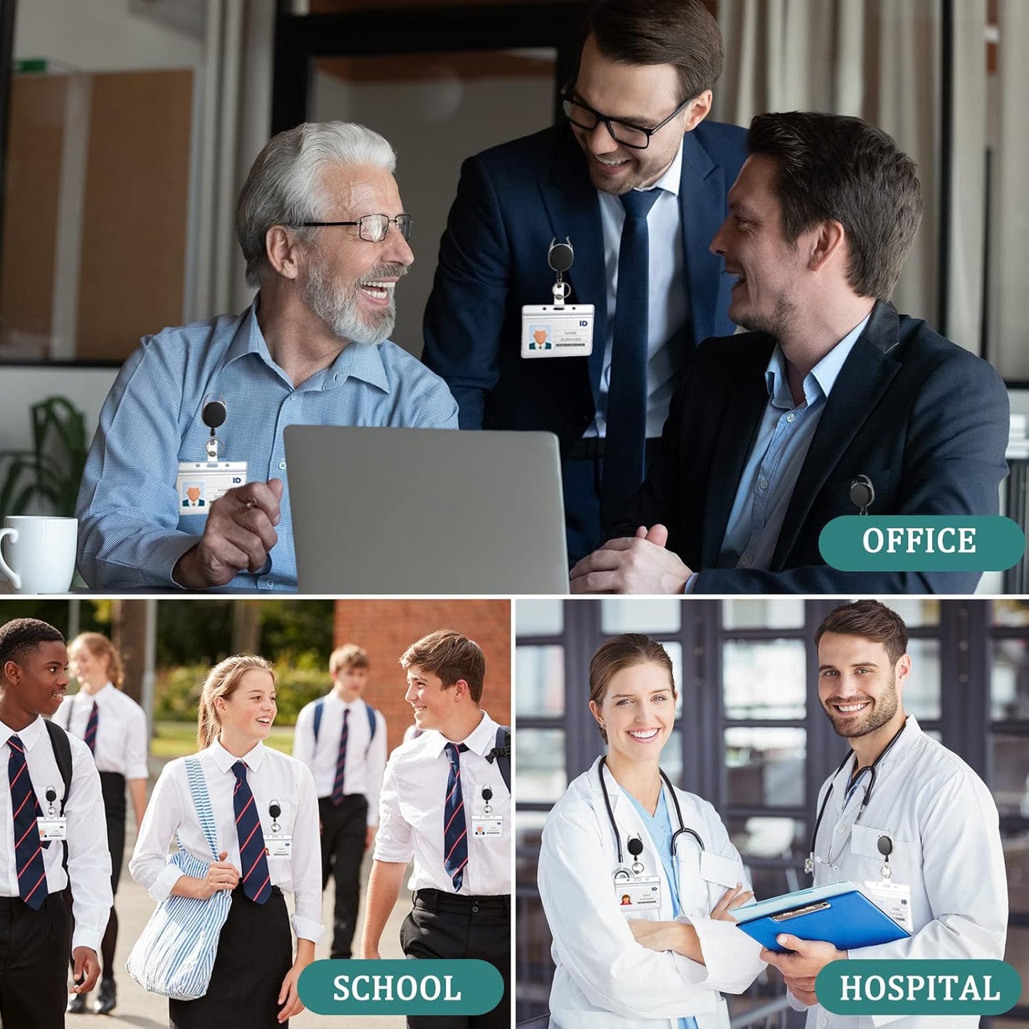 Yaomiao 100 Pack Retractable Badge Holder Reel with Clips Heavy Duty ID Card Holder Reels Bulk with Key Ring for Office Worker Doctor Nurse Employee School Students (Black)