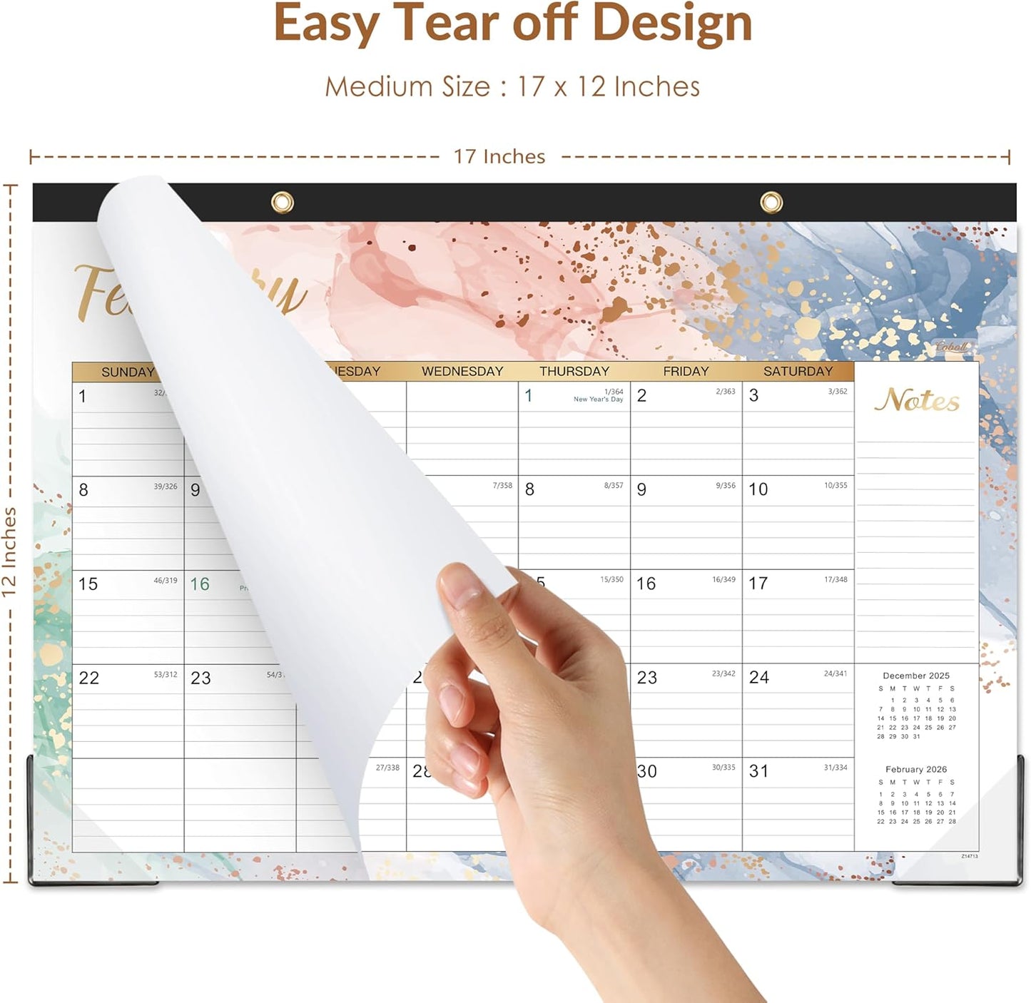 2026 Desk Calendar - 2026 Calendar from January 2026 - December 2026, 17" x 12", Calendar Wall/Desk 12 Month with Protector Corner, Large Blocks