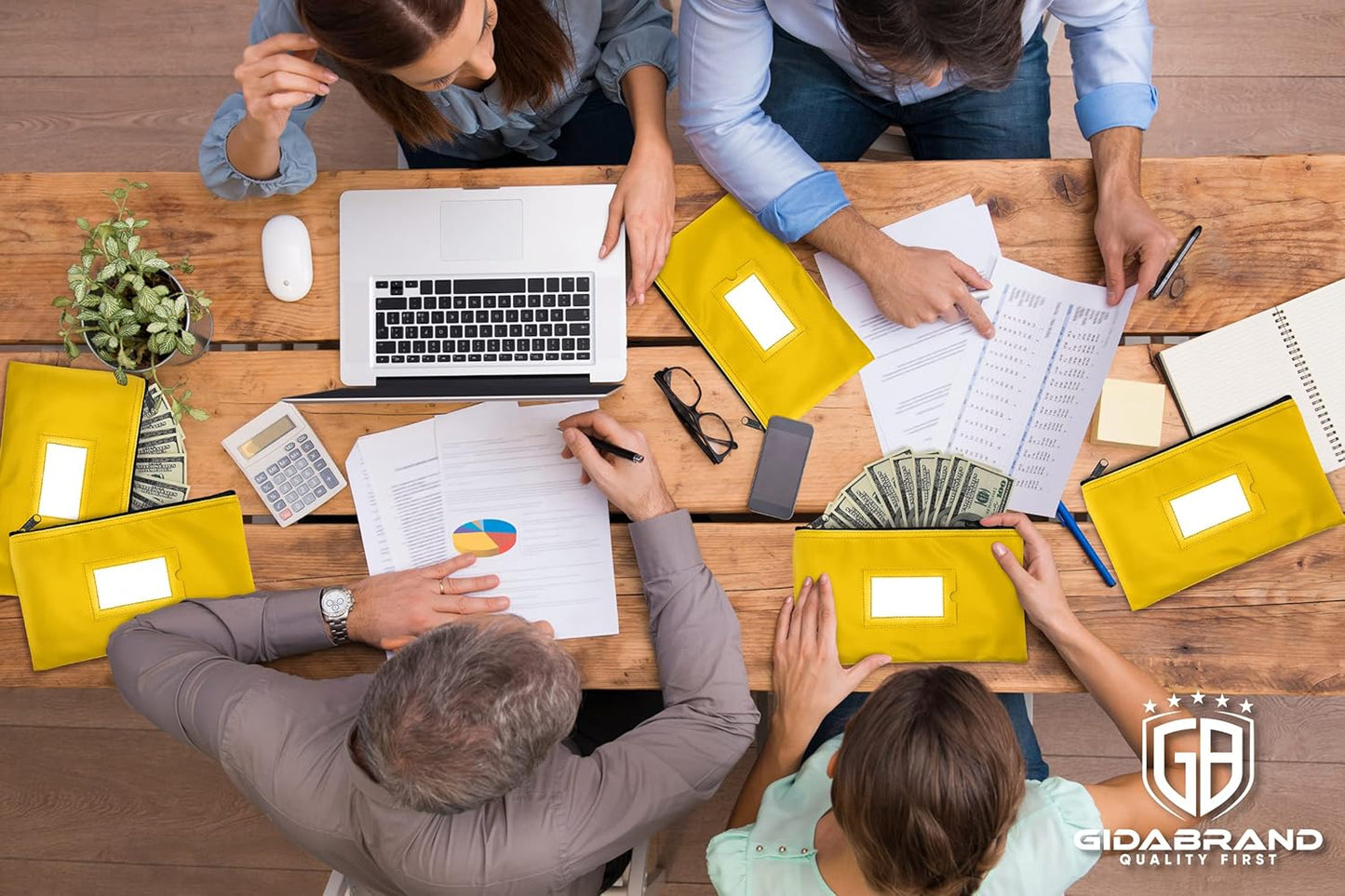 Money Bank Deposit Bag with Zipper | 11x6 inch | Yellow | Durable Leatherette Money Cash Coin Check Wallet Pouch for Men & Women with Framed ID Window and Blank Card | by GIDABRAND (3)