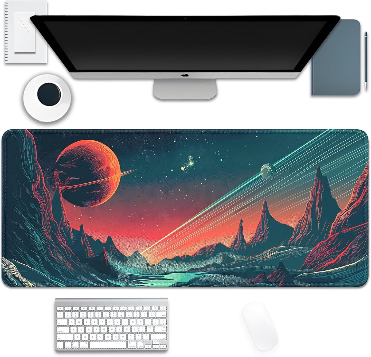 Sci Fi Space Planet Mouse Pad,Extended Mousepad Desk Pad with Stitched Edges,Non-Slip Waterproof Rubber Base Mouse Mat for Office Computer Keyboard Laptop Home(27.5x11.8 in)