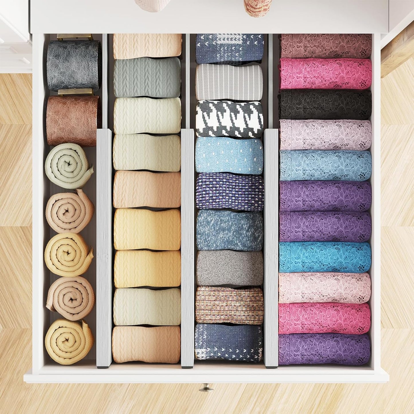 SpaceAid Bamboo Dresser Drawer Dividers 6 Pack, 4.65“ High Adjustable 12.5“-17” Drawer Organizers, Expandable Organization for Clothing, Clothes, Dressers, Gray