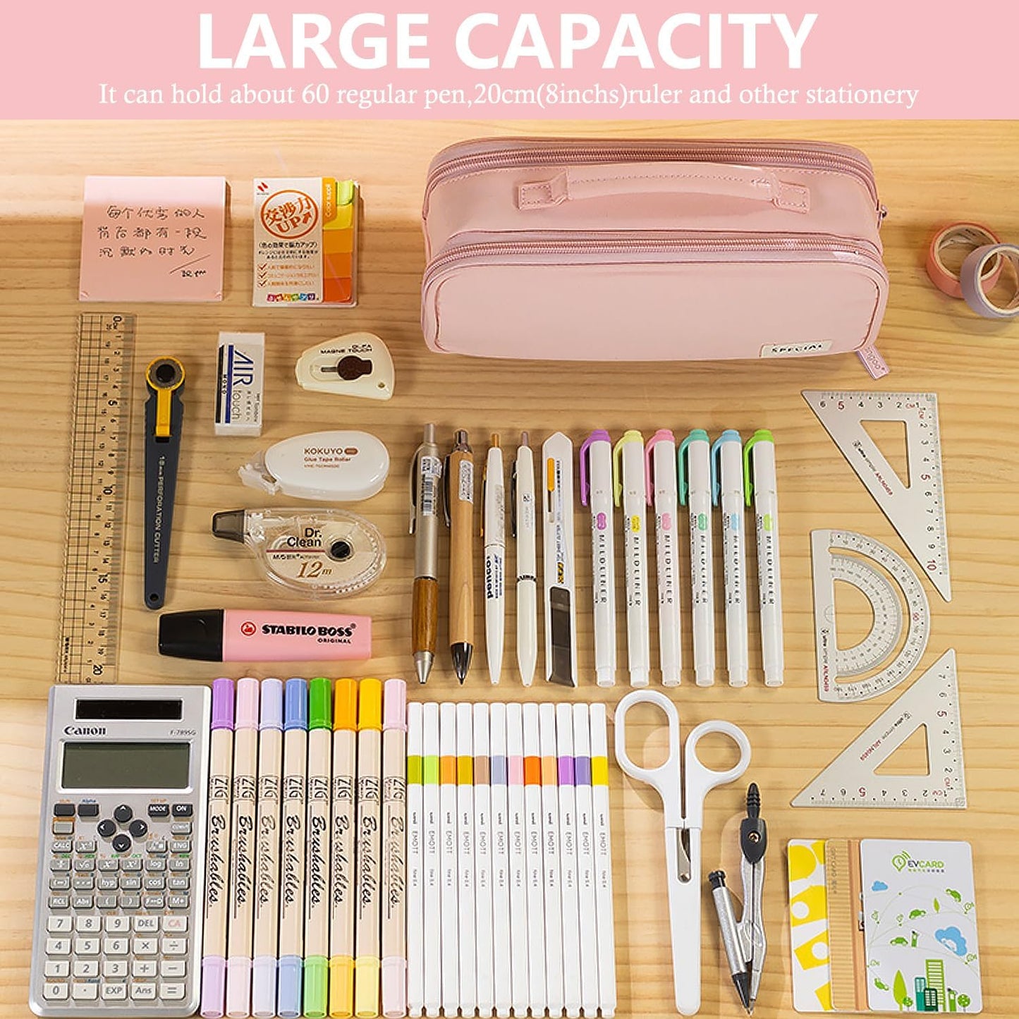 MAMUNU Pencil Case Large Capacity with 3 Compartments, Pencil Case Pouch Bag with Zipper Handle Portable Pen Stationery Organizer for Teen Girls Adults College School Office Travel, Pink