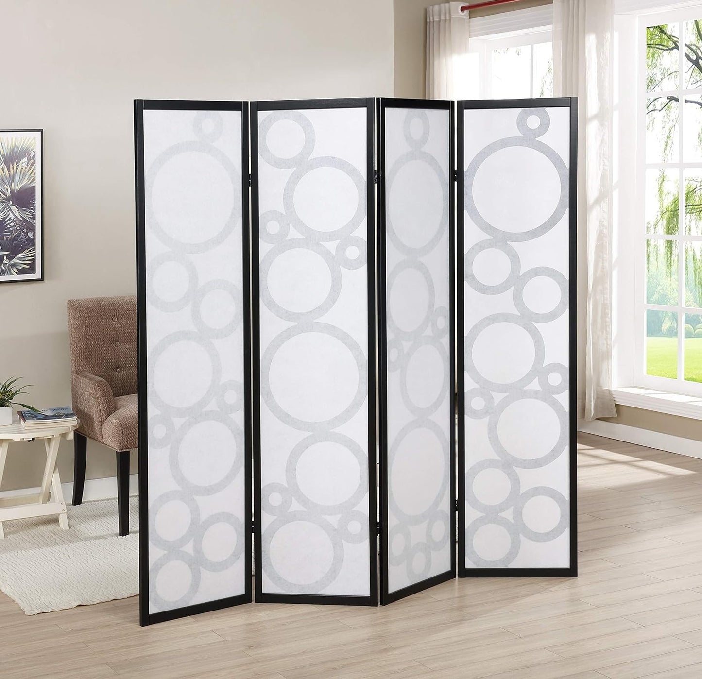 NicBex Room Divider 4 Panel Room Dividers with Circle Pattern Partition Room Dividers and Folding Privacy Screens Wall Divider for Home, Office, Room Separation,70" W x 1" D x 70" H, White+Black