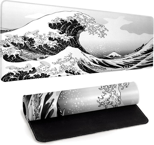 Sea Wave Large Gaming Mouse Pad Desk Pad with Stitched Edge 31.5''x11.8'' Mousepad Computer Keyboard Pad Non-Slip Rubber Base Desk Mat for Game,Work,Study