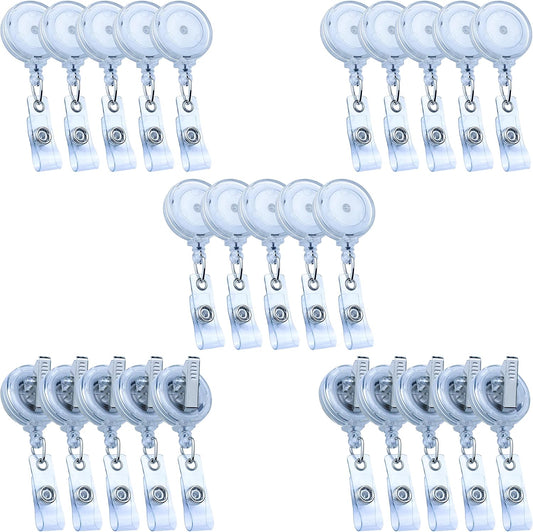 25 Pack Badge Reels Retractable Badge Holder with Clip, ID Badge Reel, Retractable Clip with Clear Vinyl Strap & Alligator Swivel, No Twist Dispenser (Clear)