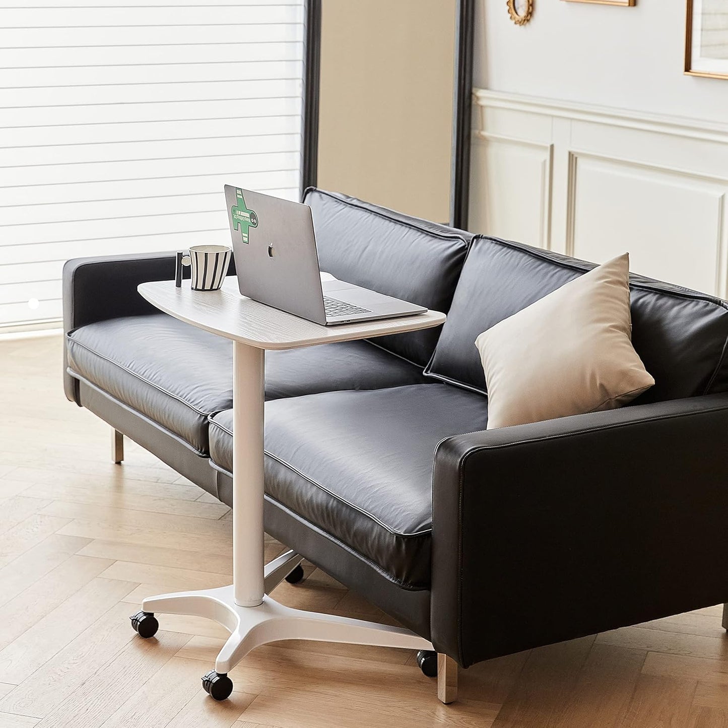 47" Mobile Standing Desk(26" W*19.3" D), Adjustable Height Laptop Desk, Pneumatic Desk with Gas Spring Riser, Podium for Home, Office，Classroom，Medical, (29" to 46.9" H) (White)