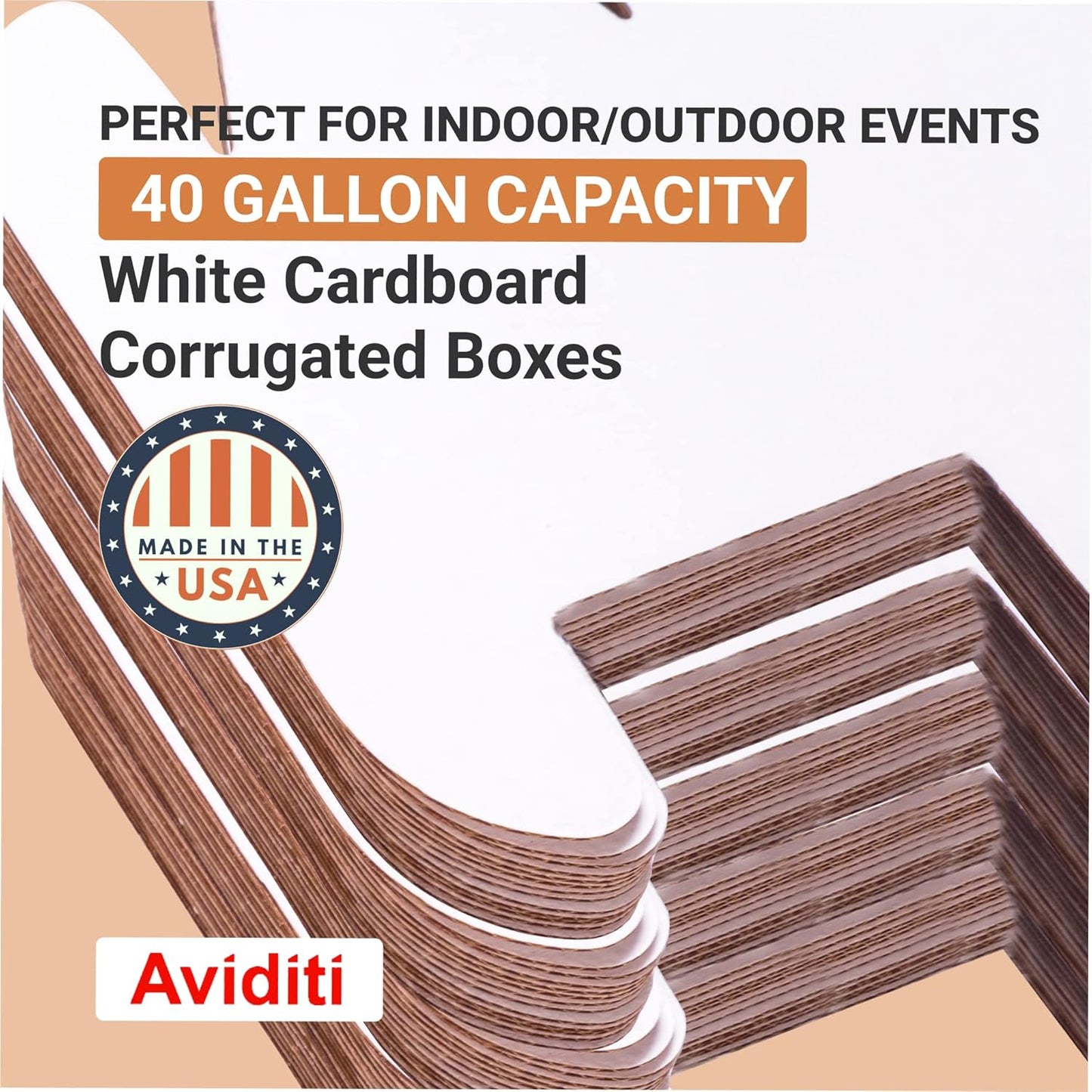 AVIDITI Cardboard Trash Cans and Recycling Bins, 40 Gallon 18"L x 18"W x 30"H (10-Pack) Reusable or Disposable Pop Up Garbage Boxes Container for Party, Parties, Recycle, Outdoor Events, Heavy Duty, Waste