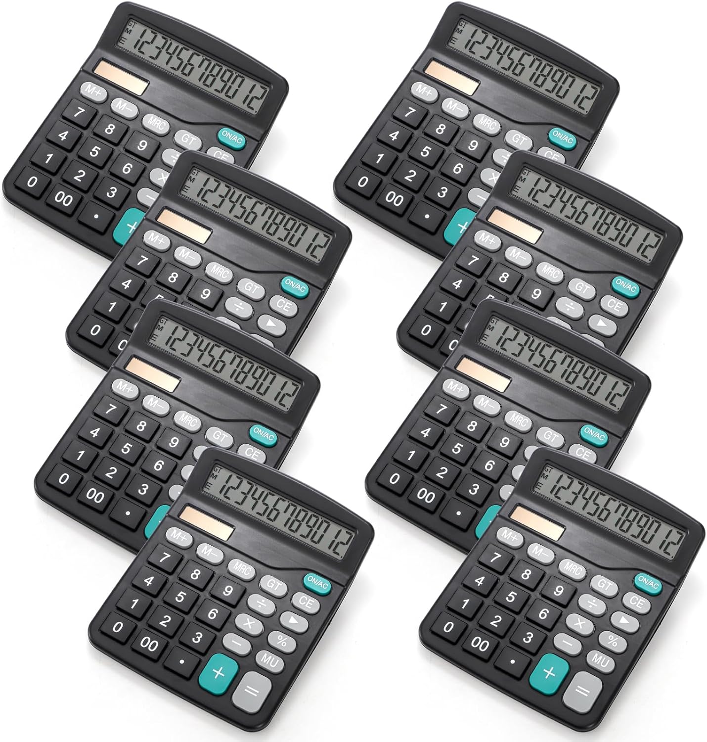 8 Pack Desktop Calculator 12 Digit, Solar Battery Basic Calculator, Dual Power Electronic Calculators with Large LCD Display, Sensitive Button Handheld Calculator for Office Home School, Black