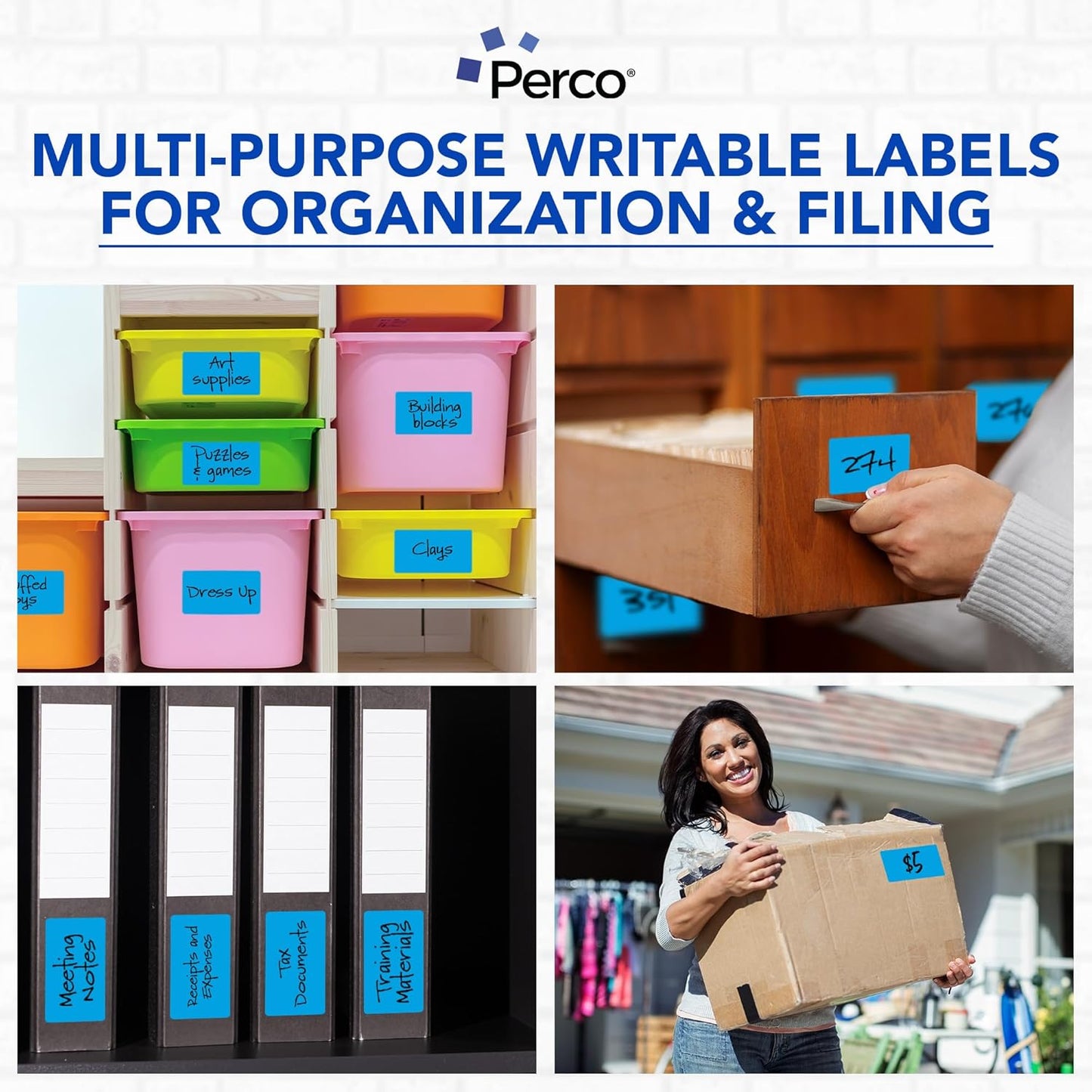 Perco Light Blue Labels 3x5 Inch 500 Stickers/Roll with Easy Peel Perforation and Strong Adhesion for Inventory Management, Color Coding, Moving Boxes, Retail, Organizing & Crafts – Made in USA