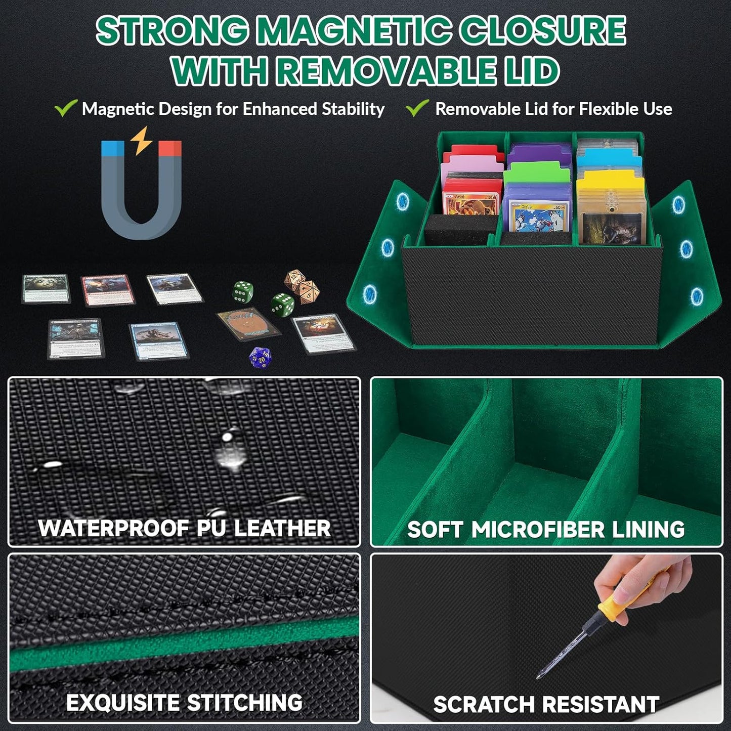 Card Storage Box for Trading Cards, 2600+ Commander Deck Box, Storage Box Fits Toploader and One-Touch, Card Organizer for TCG, MTG, Sports Cards, with Card Dividers & Stoppers