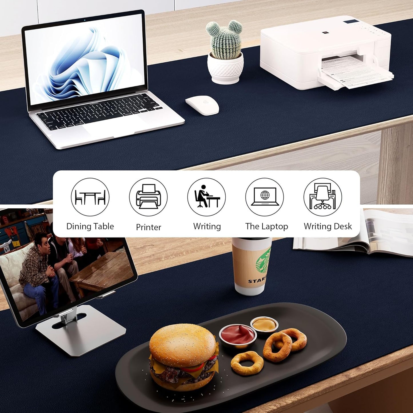 Aothia Leather Desk Pad Protector - Large Mouse Pad, Office Desk Mat, Non-Slip PU Leather Desk Blotter, Laptop Desk Pad, Waterproof Desk Writing Pad for Office and Home (Dark Blue, 38" x 13.7")