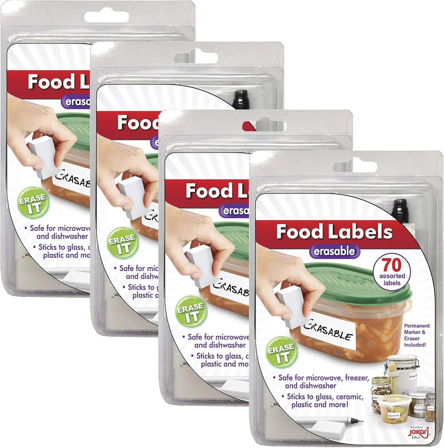 Jokari Erasable Food Labels 4-Pack Refill, Reusable Label Multi-Color, Freezer, Microwave & Dishwasher Safe Kitchen Tool for All-Purpose Meal Organization