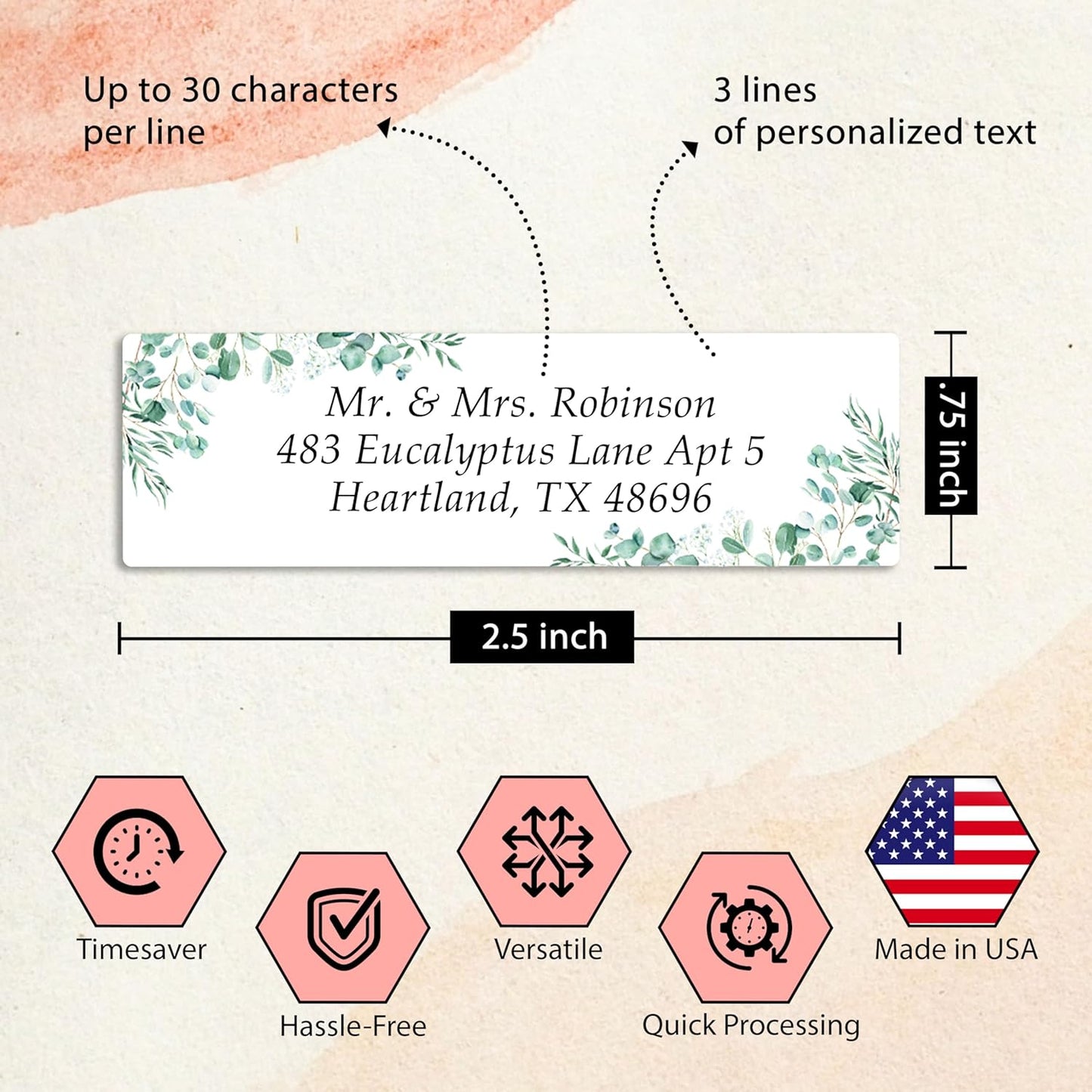 Personalized Return Address Labels Greenery - High Gloss Custom Mailing Labels on Sheets - Self-Adhesive Return Stickers for Envelopes with Crisp Printing Design (50-1000)