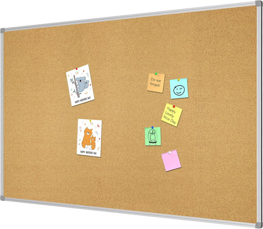 Lockways Large Cork Board Bulletin Board, Bulletin CorkBoard 72 x 36 Inch, Notice Message Pin Board,F Silver Aluminium Frame