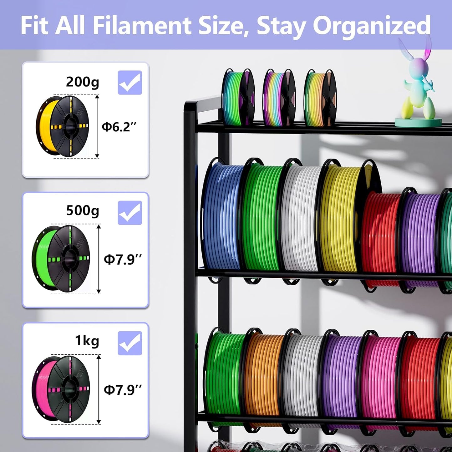 ANASTA 3D Printer Filament Storage Rack, Heavy Duty Filament Rack with Wheels, 4-Tier Metal Filament Holder Rolling Cart for Organization, 50 Spools Large Capacity Shelf for 3D Printing Home Studio