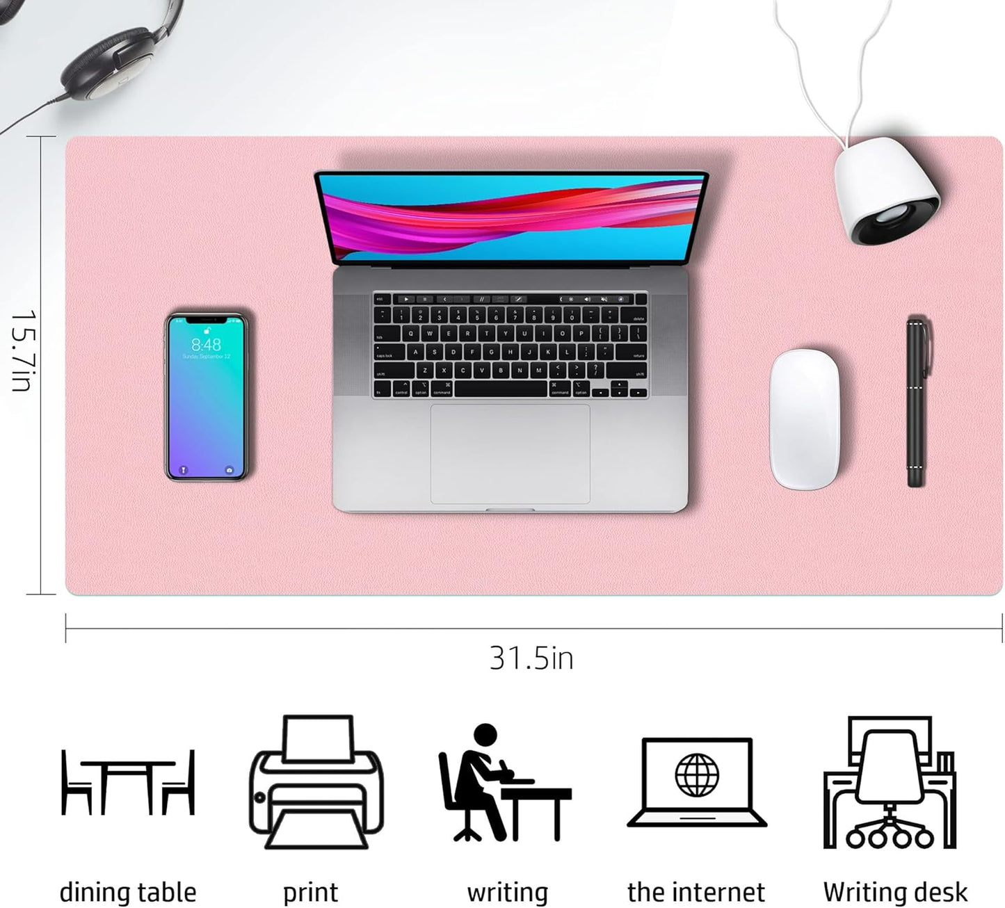 Desk Mat Large Protector Pad - Multifunctional Dual-Sided Office Desk Pad,Smooth Surface Soft Mouse Pad, Waterproof Desk Mat for Desktop, Pu Leather Desk Cover for Office/Home(Pink, 31.5" x 15.7")