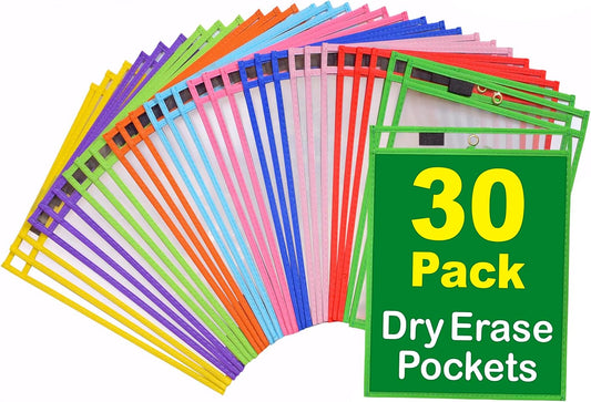 Dry Erase Pockets 30 Pack EASYWipeXL, Oversized 10"×13" Heavy-Duty Reusable Dry Erase Pocket Sleeves, Save Time & Paper with Quick Clear Pocket Sleeves for Classroom, Office & Homeschool Worksheets