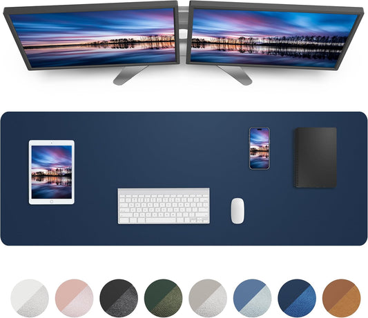 Large Desk Mat,55" x 17"Leather Desk Pad Protector,Large Mouse Pad,Office Desk Mat, Non-Slip PU Leather Desk Blotter,Desk Pad,Waterproof Desk Writing Pad for Office/Home/Decor (Midnight Blue)