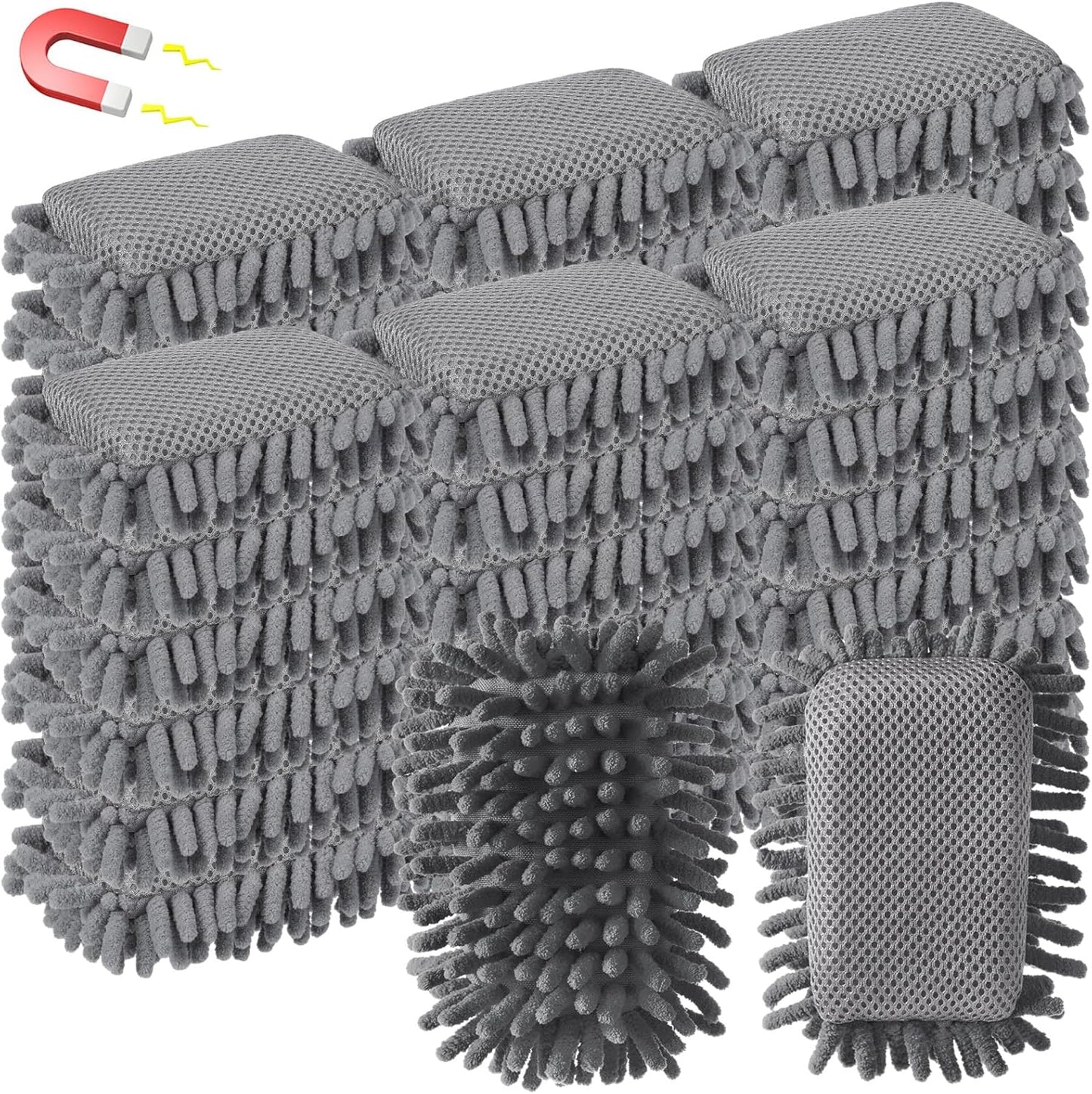 Sherr 36 Pcs Microfiber Shag Magnetic Erasers Bulk Washable Dry Erase Whiteboard Erasers for Whiteboard, Chalkboard, and Memo Boards Marker, Chalk Mark, Home School Classroom Office(Gray Color)