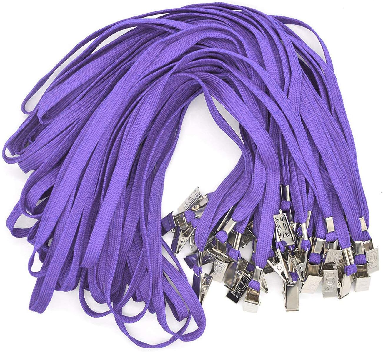 Bird Fiy Lanyards with Id Holder Badges Name Tags 50 Pack Lanyards with Bulldog Clip and 50 Pack Waterproof Clear Plastic Vertical Name Tag Badge ID Card Holders (Purple)