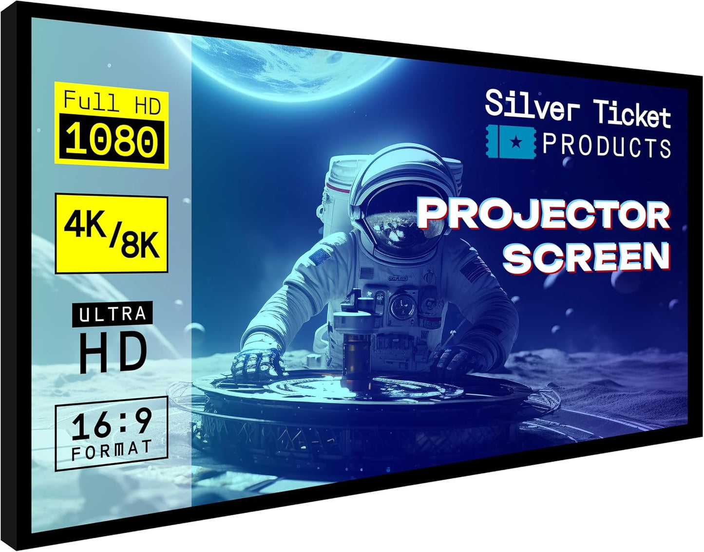 Silver Ticket Products STR Series 6 Piece Home Theater Fixed Frame 4K / 8K Ultra HD, HDTV, HDR & Active 3D Movie Projection Screen, 16:9 Format, 150" Diagonal, Grey Material STR-169150-G