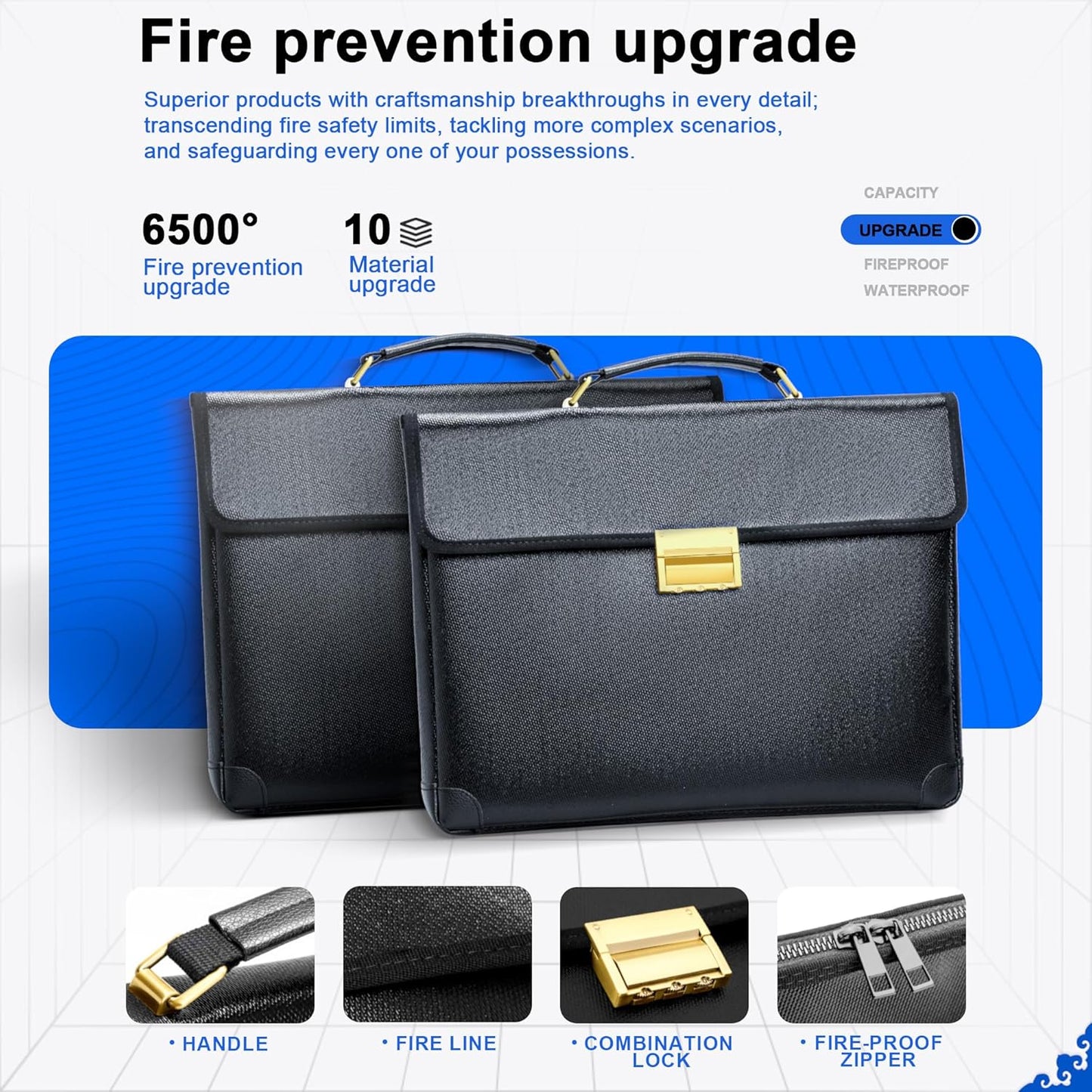 Upgraded Fully Fireproof Document Bag 6500°F,14.2x10x2.3 Fire Proof Bag for Documents with Lock,Small Fireproof Safe,Portable Home Office Travel Safe Storage for Laptop,Black