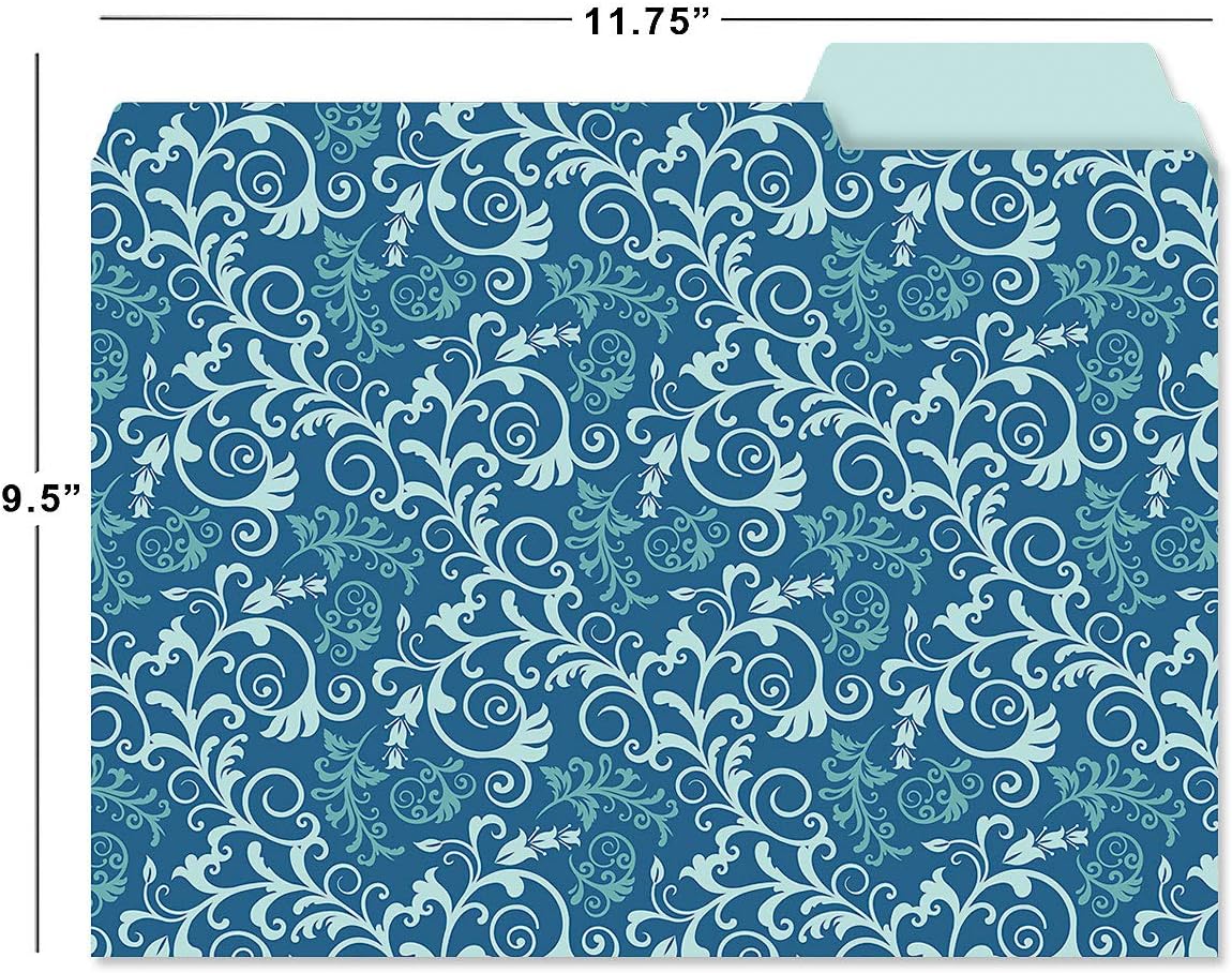 Current Coastal Blues File Folders Value Pack - Bulk Set of 24, 6 Pretty Decorative Designs, 1/3 Cut Tabs, Heavy-Duty Paper Stock, Office Supplies for Home & Work, 9-½” x 11-¾” Letter Size